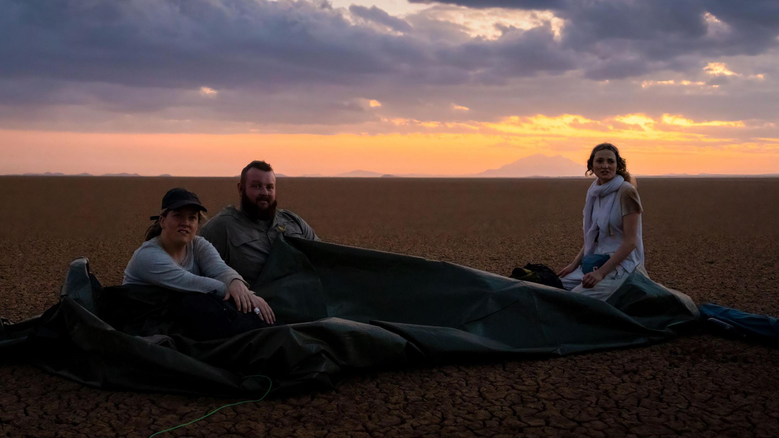 Jess, Nathan & Mathilda waking up in Kenyan desert, Kenya, May 2024