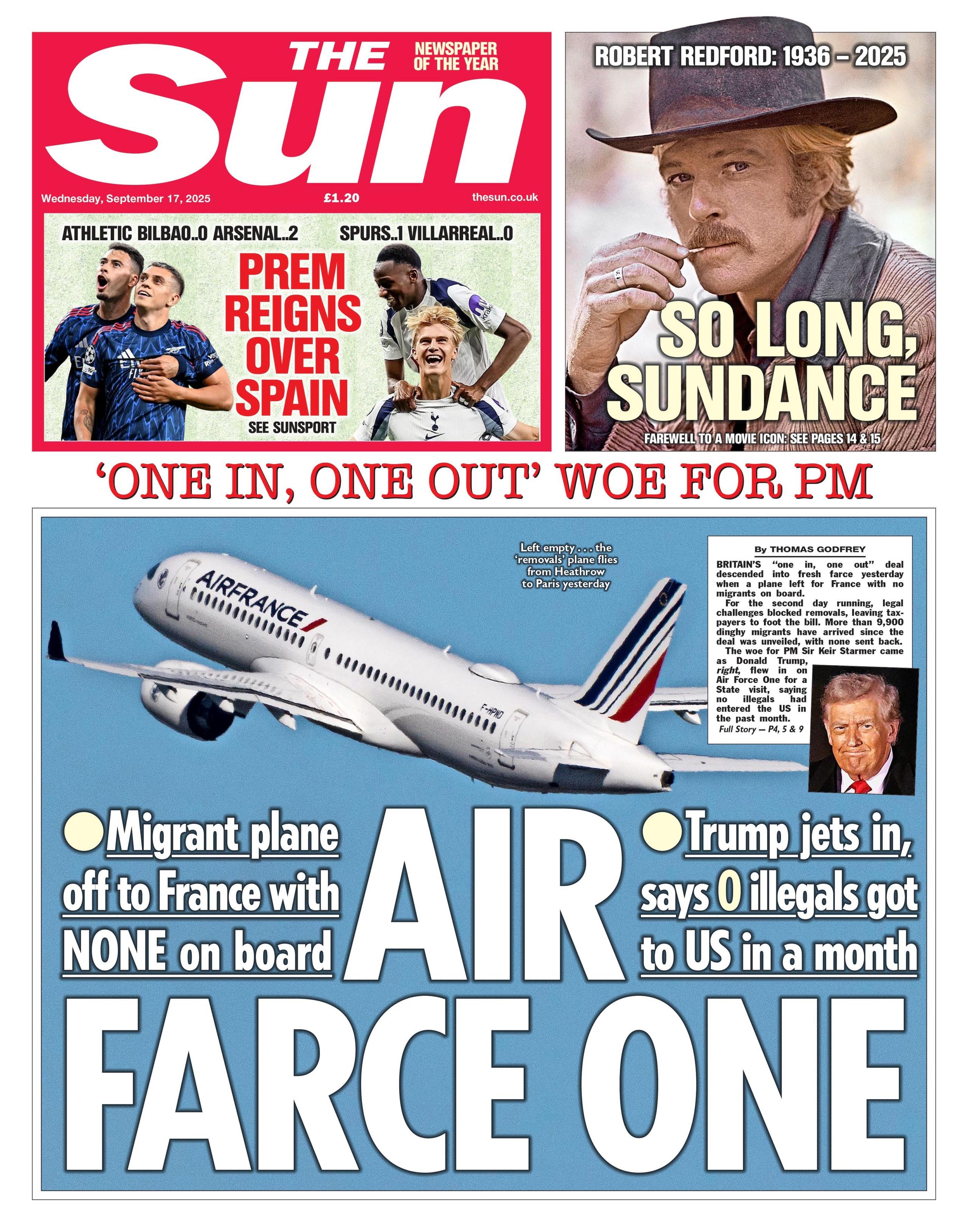 "Air farce one" reads the headline on the front page of The Sun.