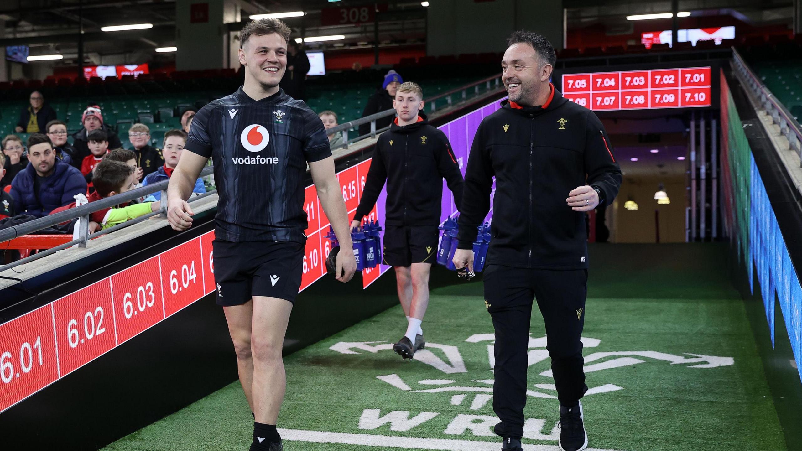 Matt Sherratt and Jarrod Evans walk out at the Principality Stadium