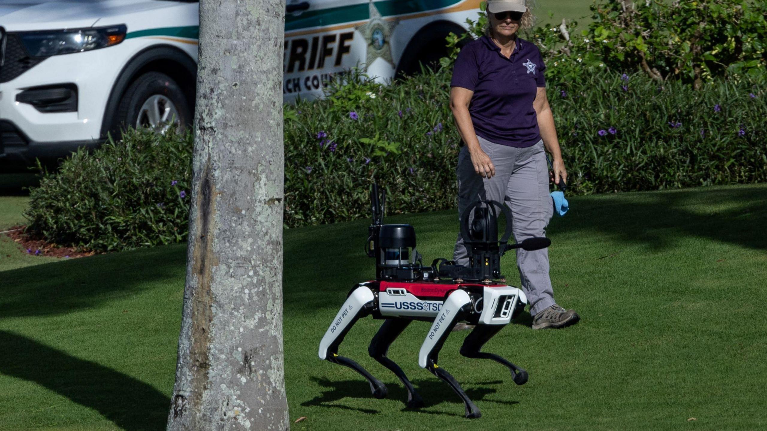 A Secret Service robot dog patrols the U.S. President-elect Donald Trump's residence at Mar-a-Lago in Palm Beach, Florida.