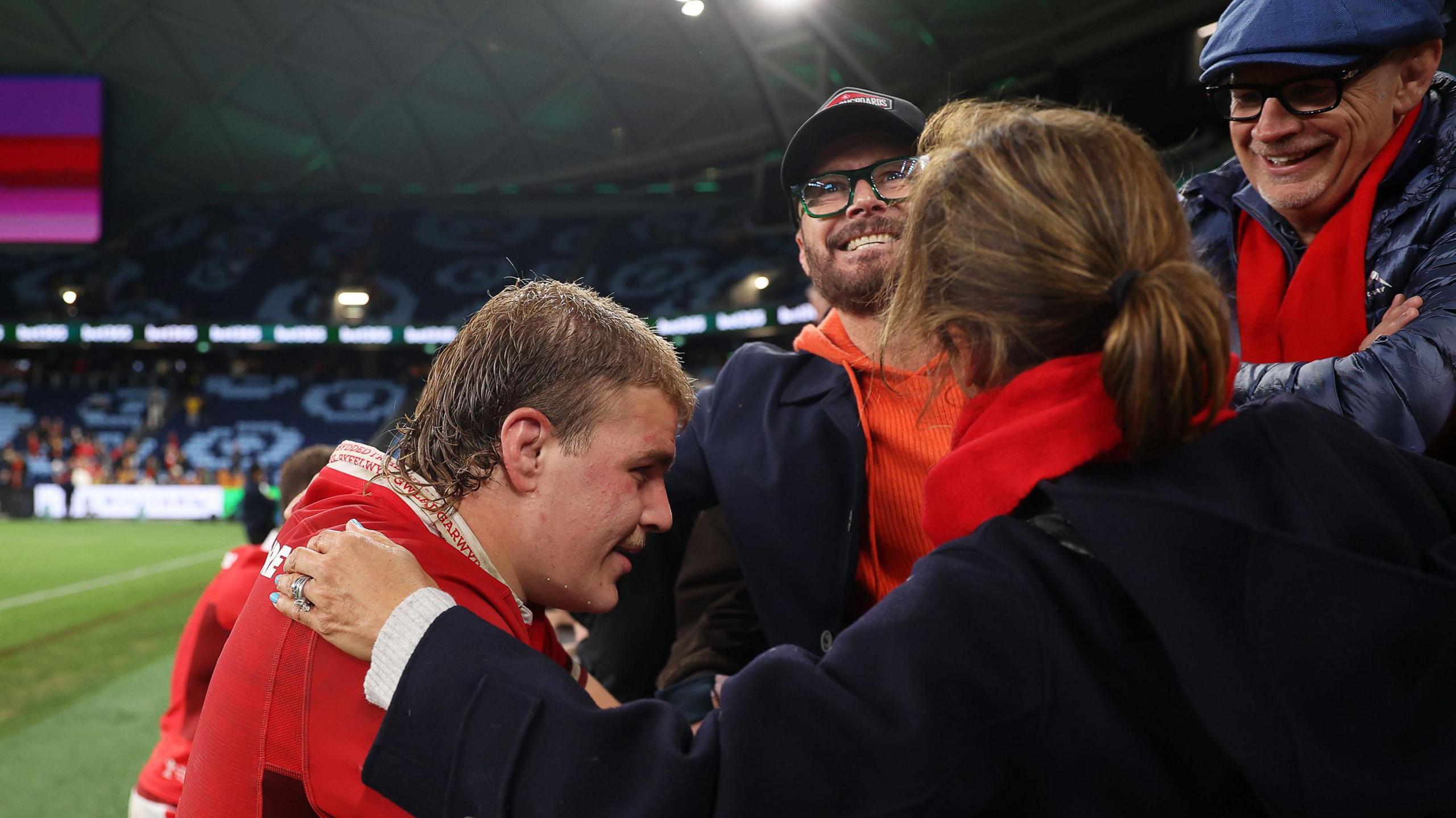 Archie Griffin with friends and family after his first Wales start against Australia in Sydney