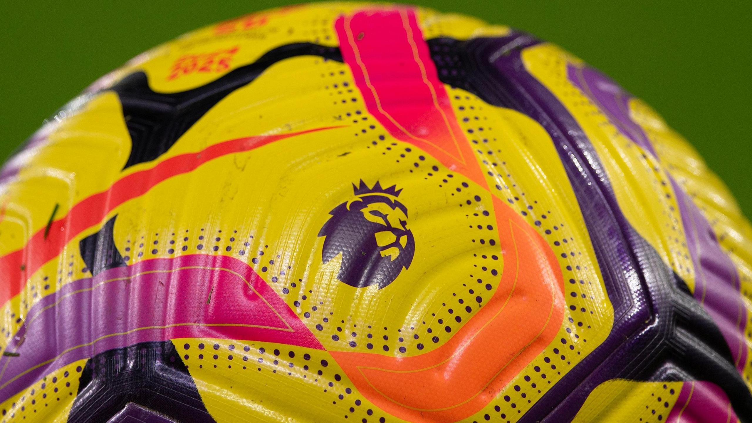 Close up of the Premier League logo on a match ball