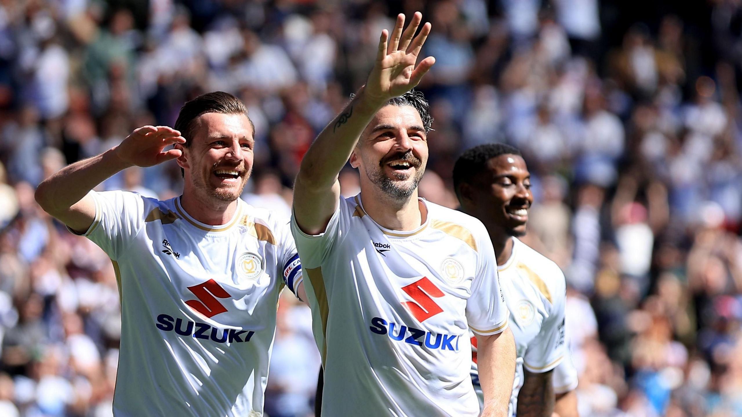 Callum Paterson of Milton Keynes Dons celebrates scoring their side's third goal of the game
