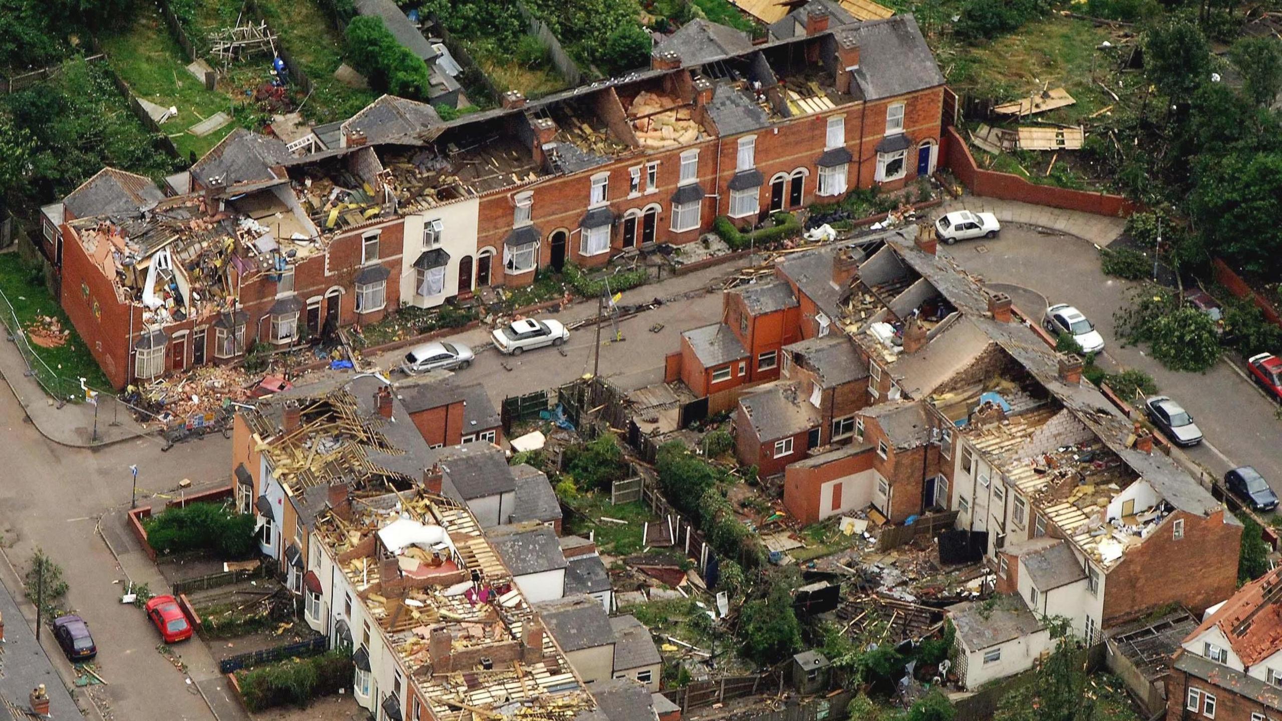 A photo of the damage to houses in the wake of the Birmingham tornado.