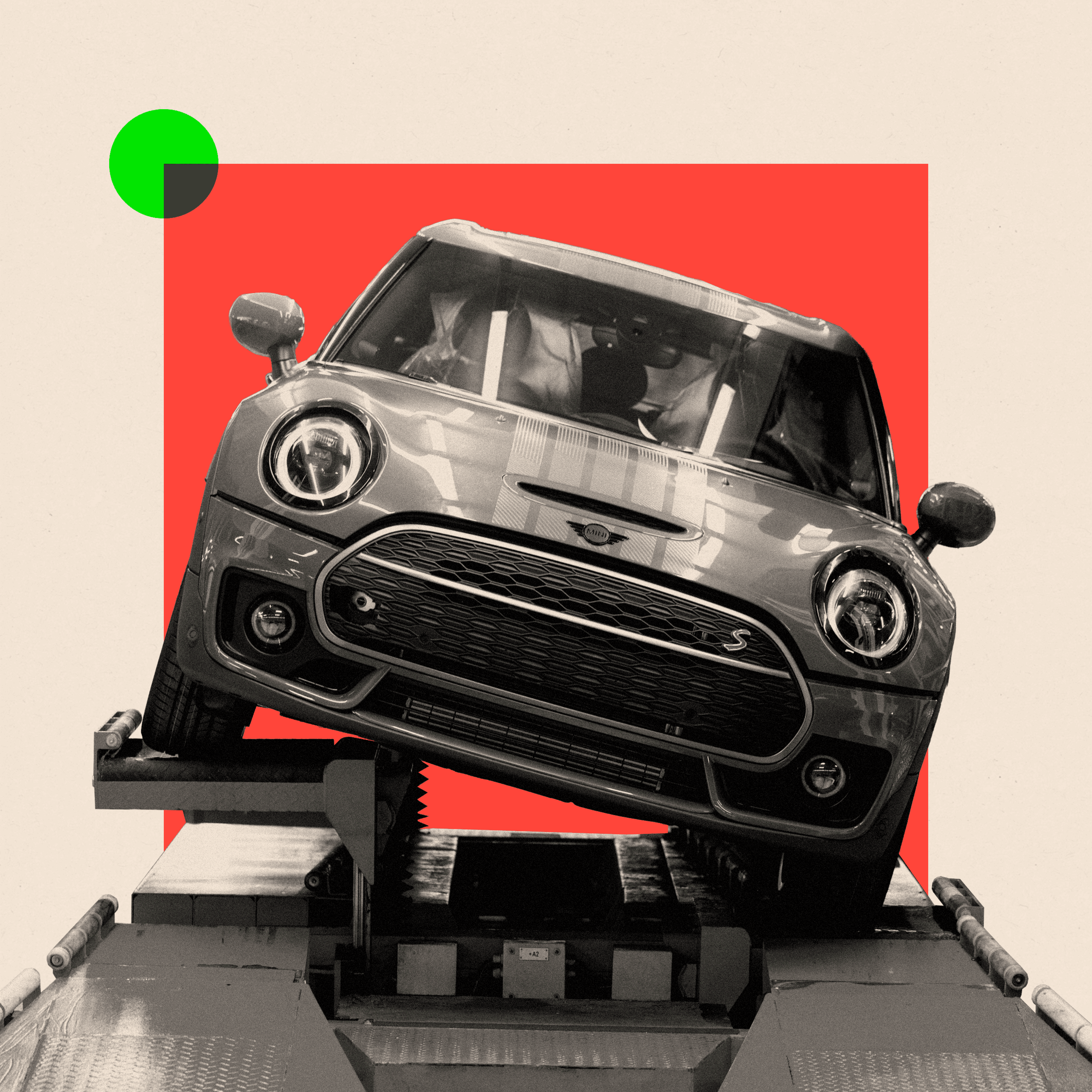 A treated image of a Mini Cooper S car on the production line at BMW AG's Mini final assembly plant in Cowley, UK
