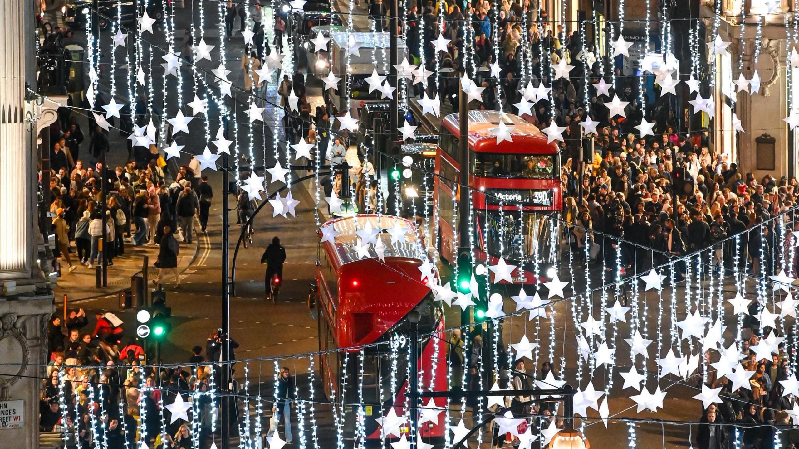 Aerial view on Oxford Street's Christmas lights