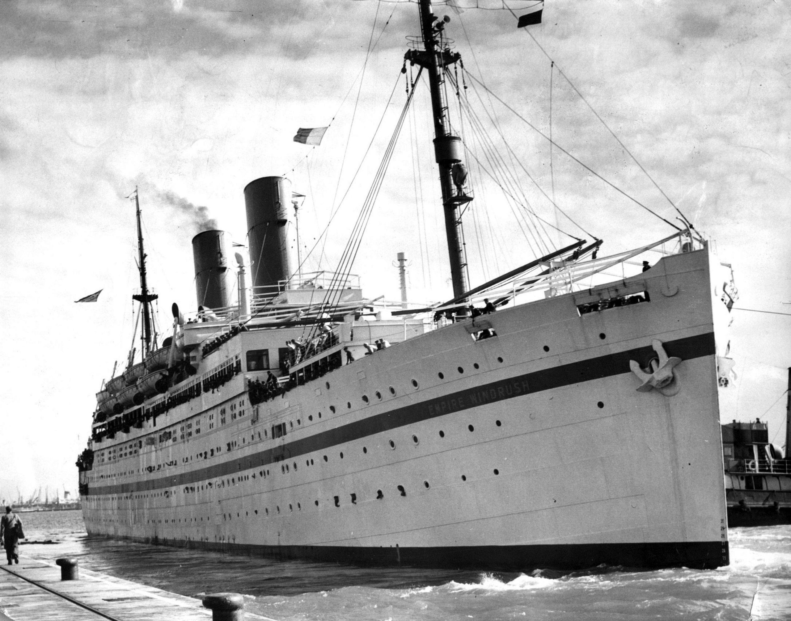 black and white photo of The HMT Empire Windrush