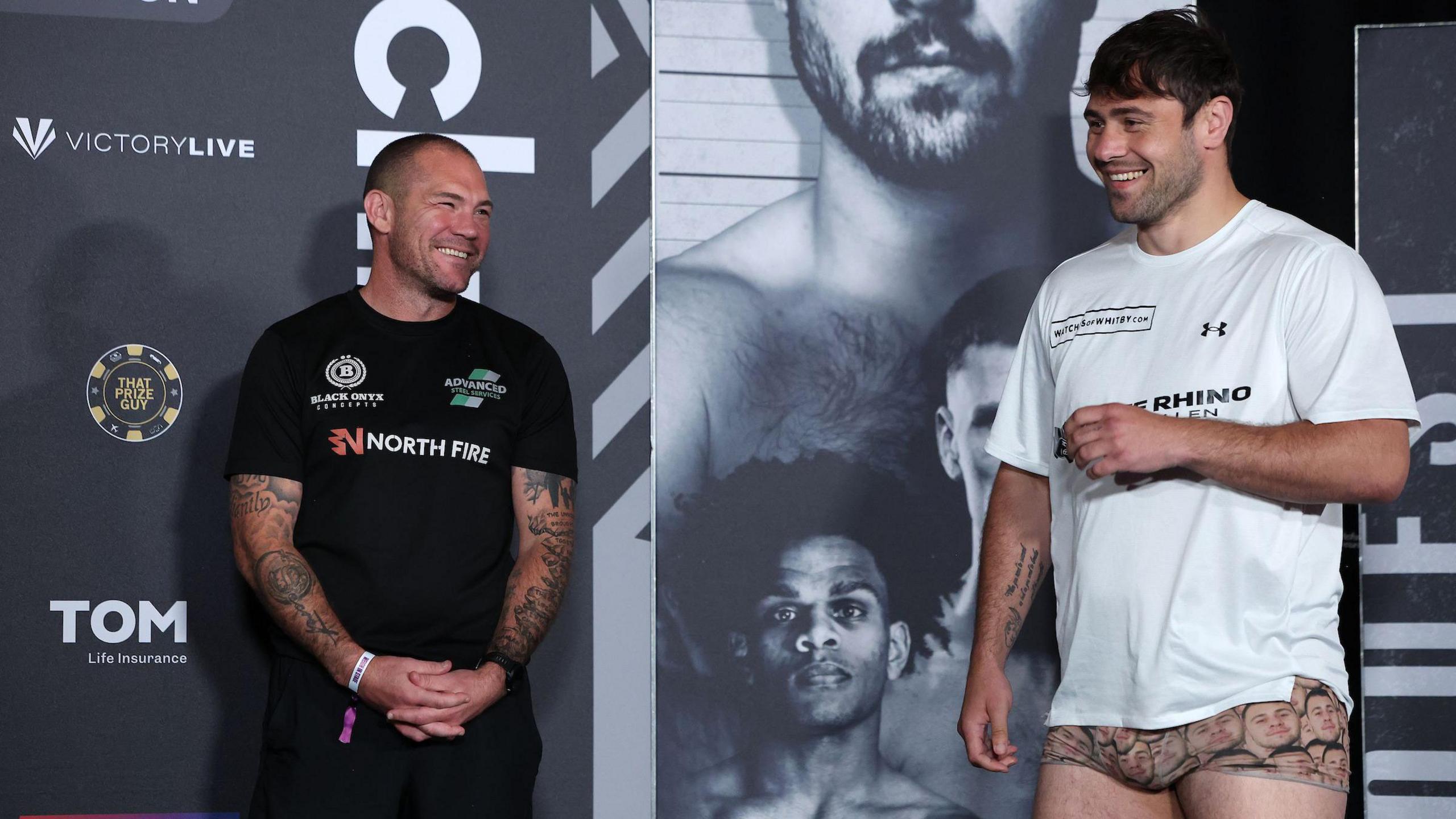 Trainer Jamie Moore and Dave Allen were in good spirits at the weigh-in
