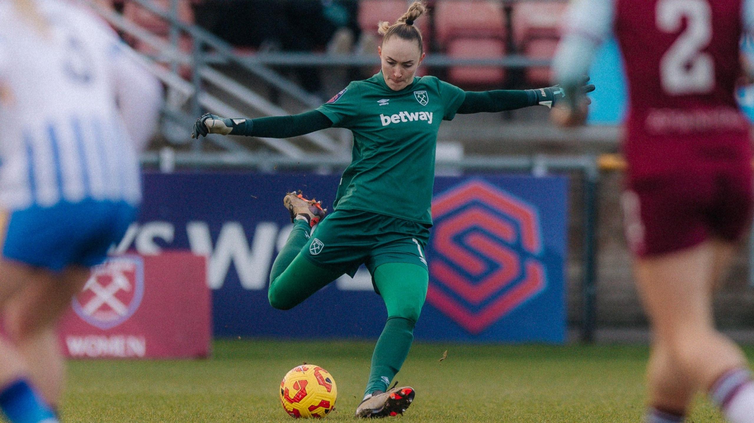 West Ham goalkeeper Kinga Szemik in action against Brighton