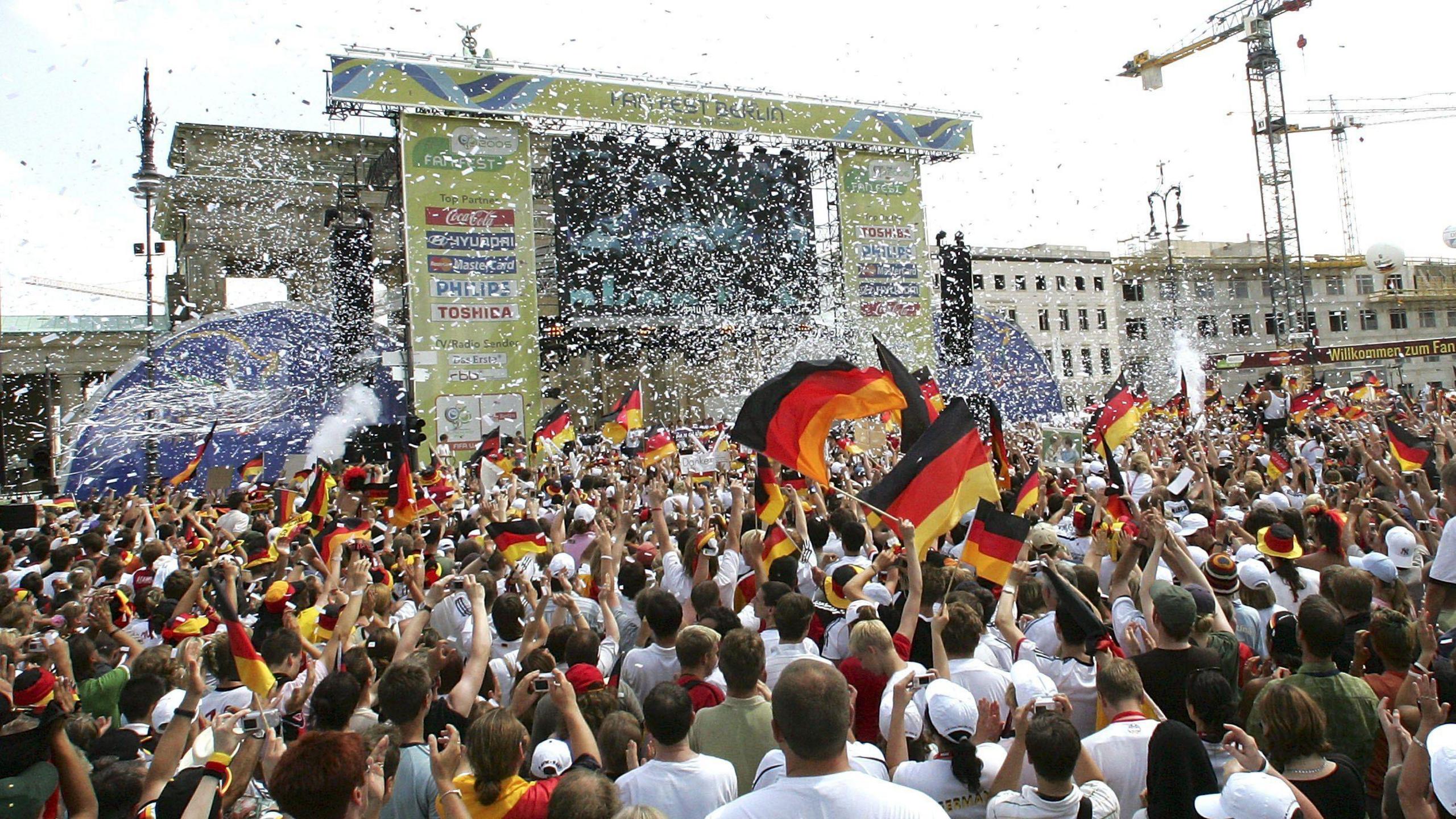 Germany football fans at the Berlin Fan Mile at the Brandenburg Gate during the 2006 World Cup