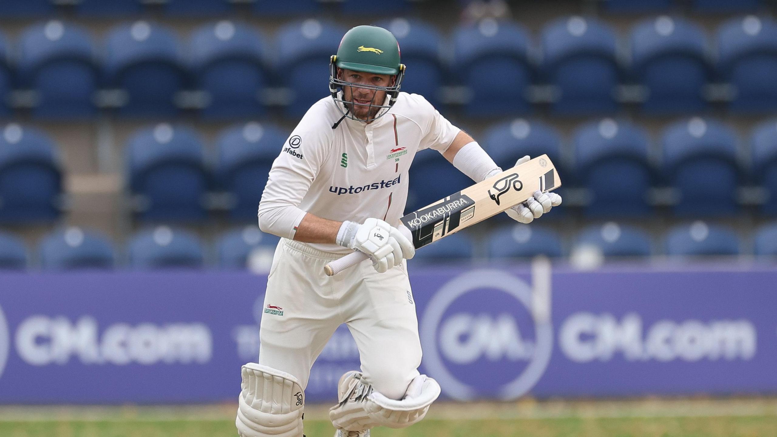 Peter Handscomb in batting action for Leicestershire at Sophia Gardens