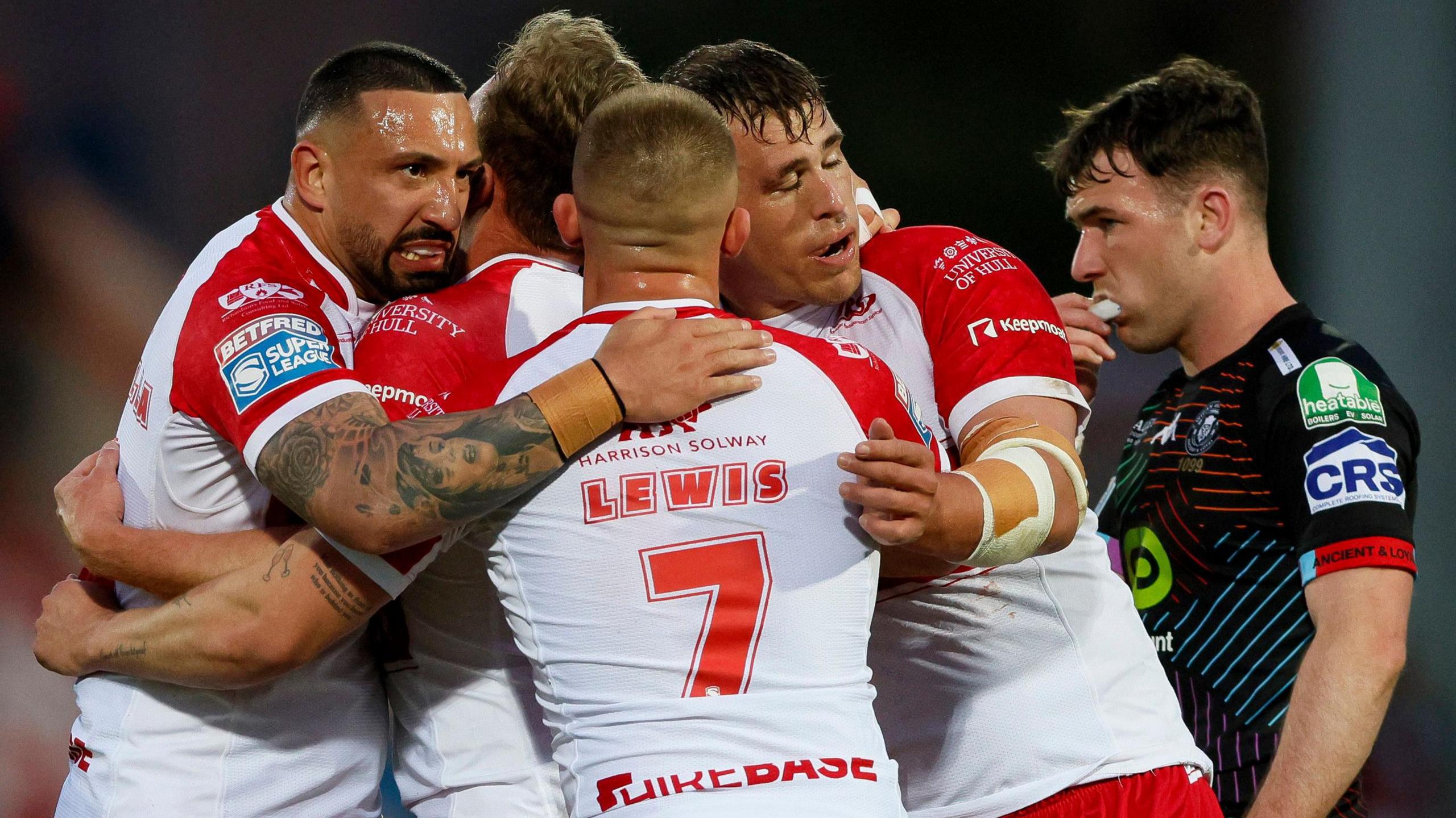 Hull KR's Oliver Gildart celebrates with team-mates