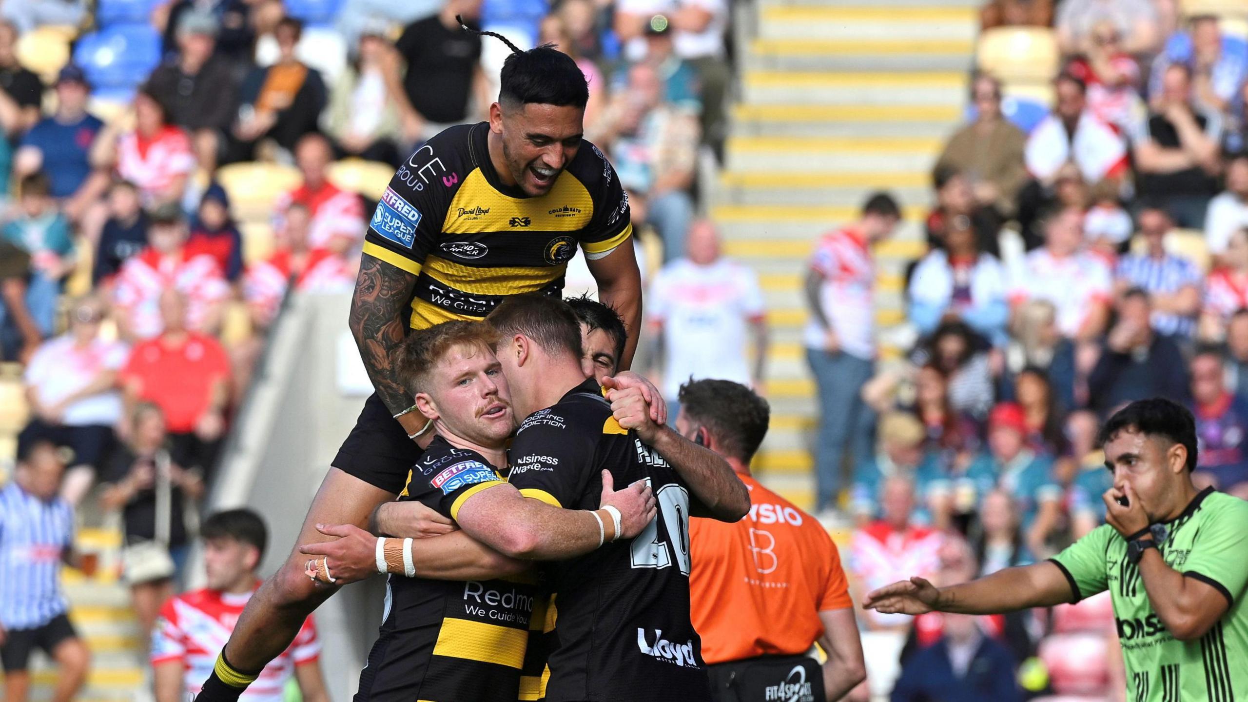 York players celebrate a try