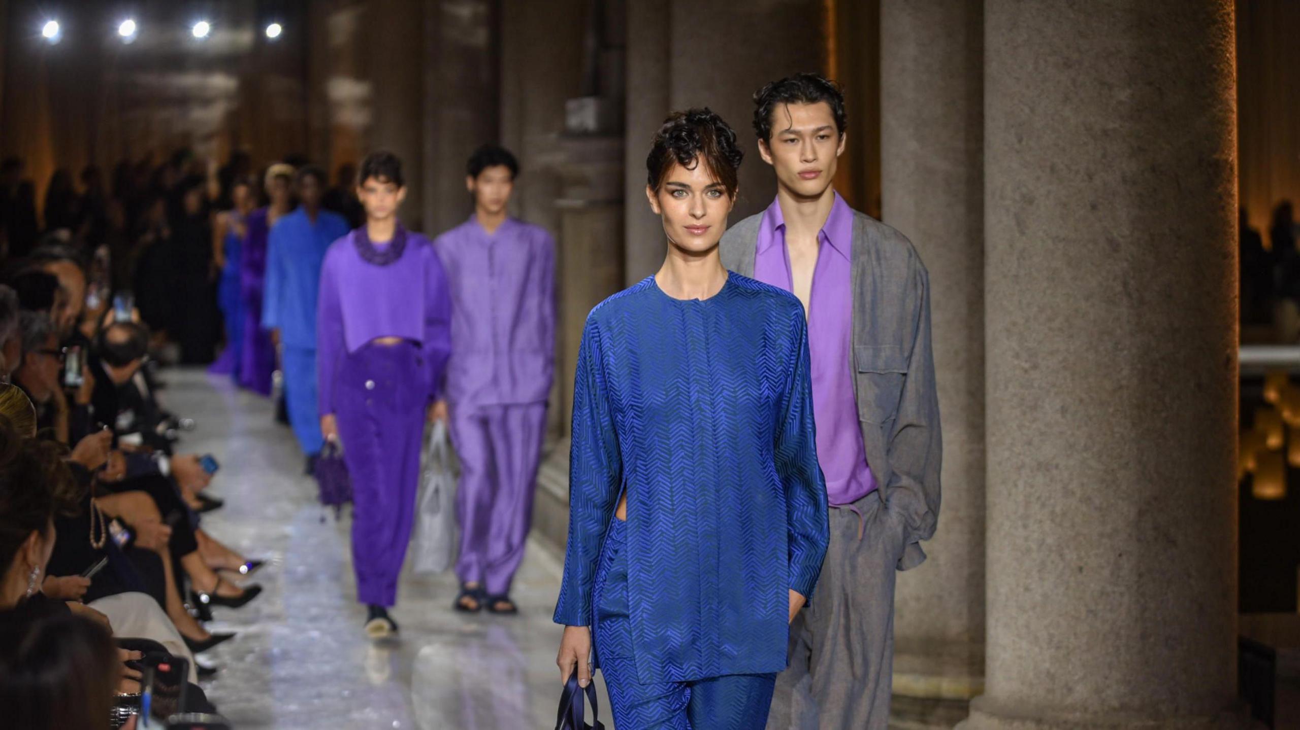 Models present creations by late Italian designer Giorgio Armani of the Spring/Summer 2026 Women's Collection at the Milan Fashion Week, in Milan, Italy, 28 September 2025. 