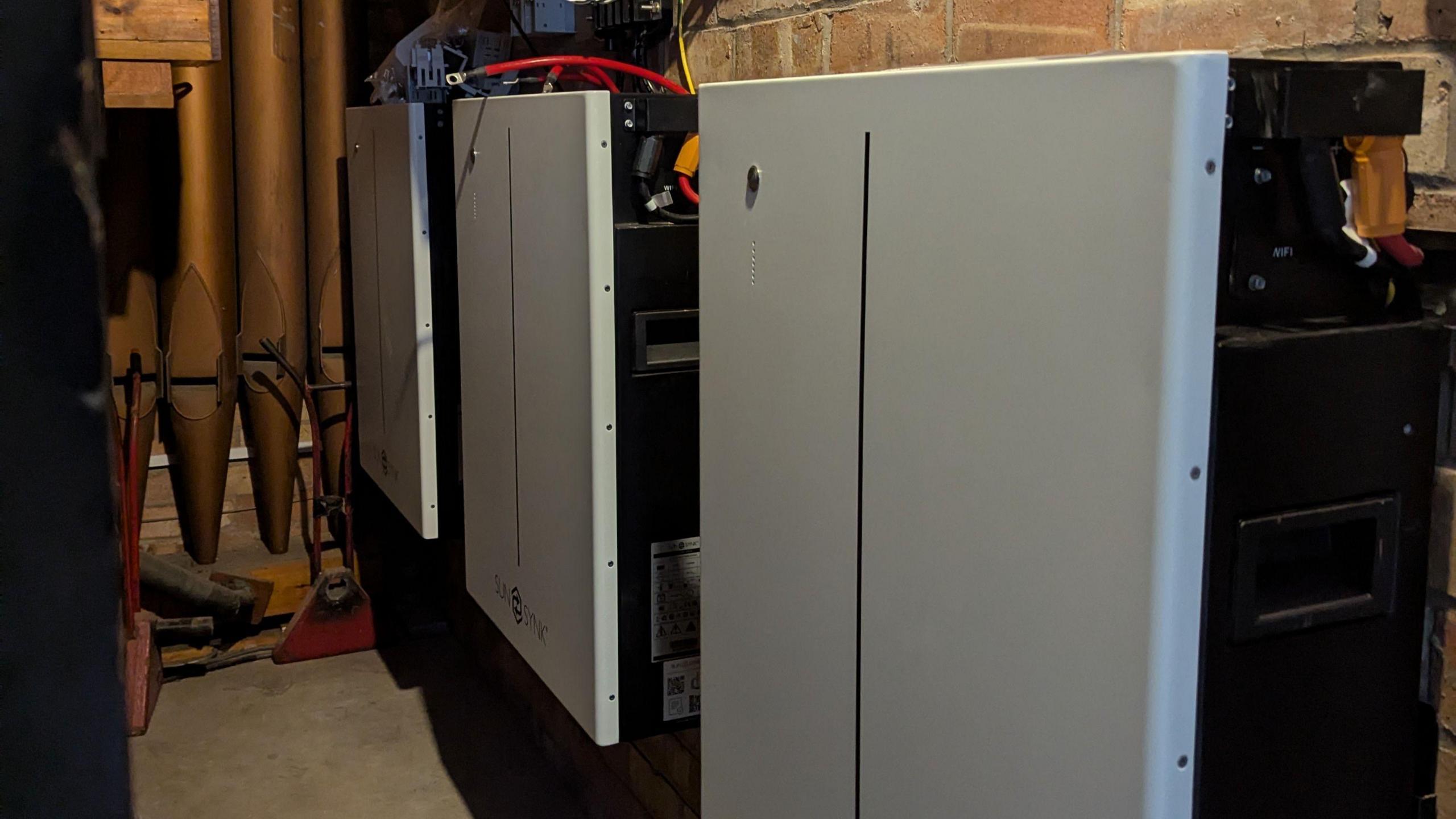 Three solar batteries installed in the organ loft.