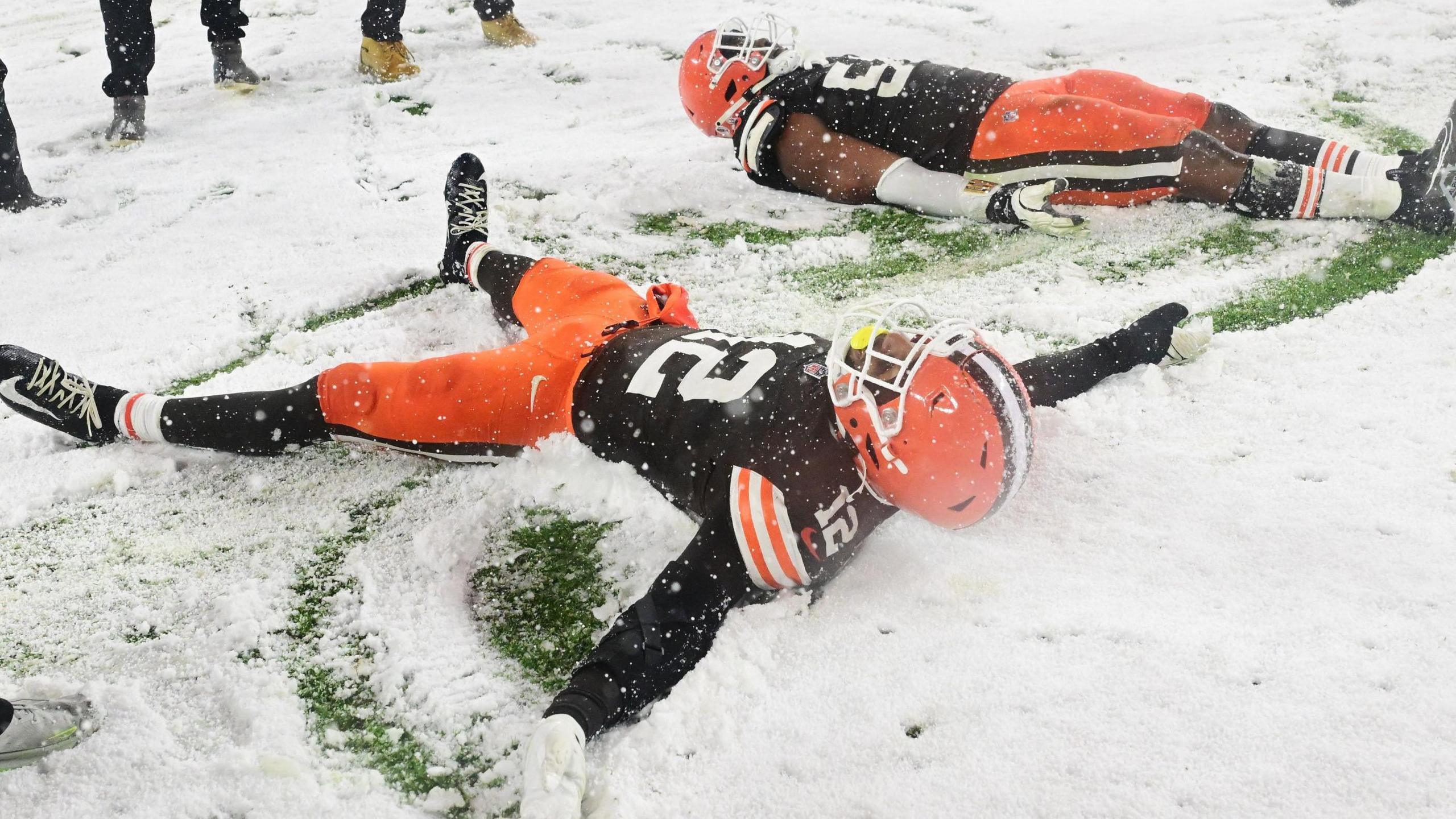 Maurice Hurst celebrating a touchdown with a snow angel