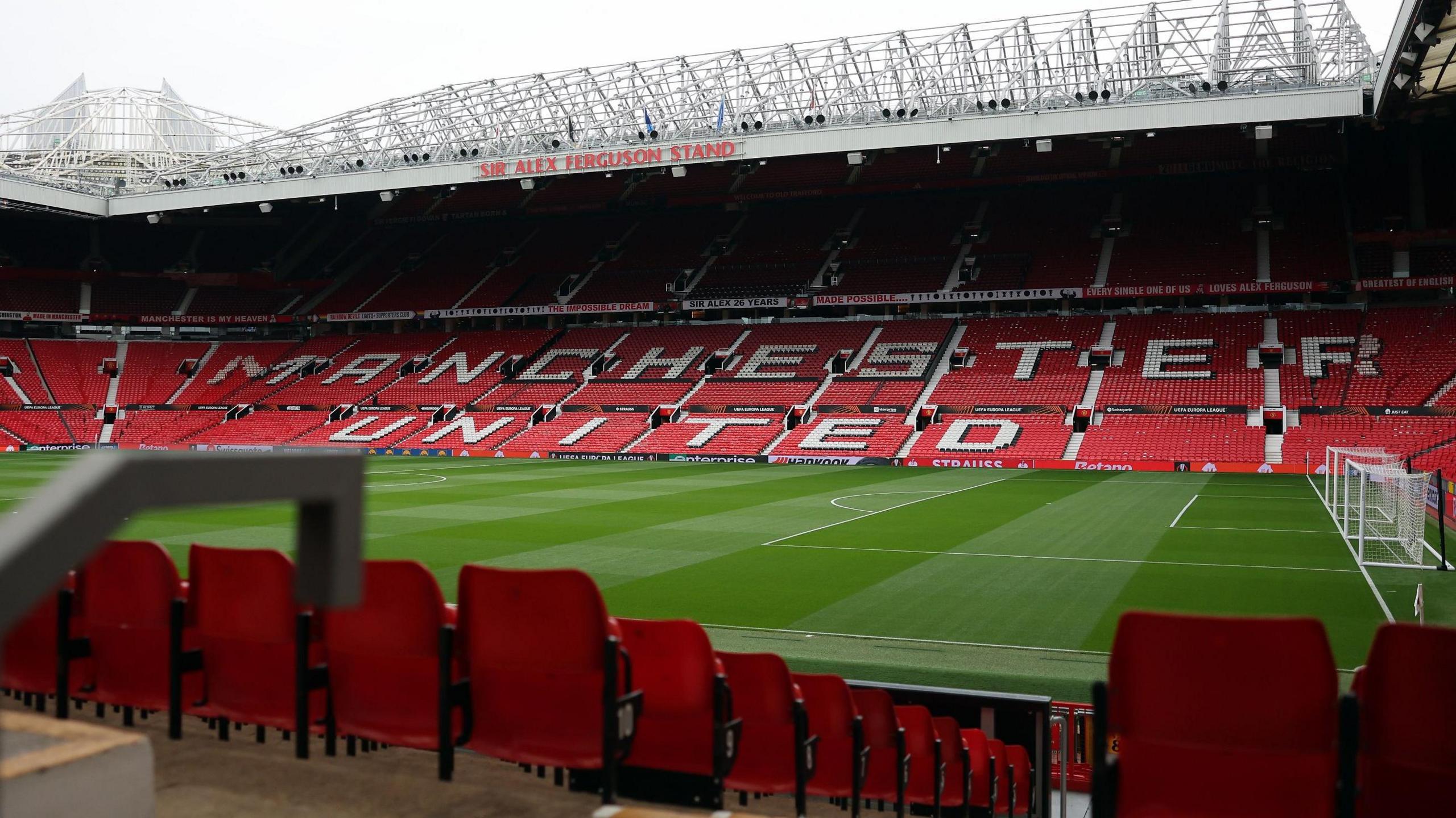 View inside Old Trafford from a corner position in the stadium