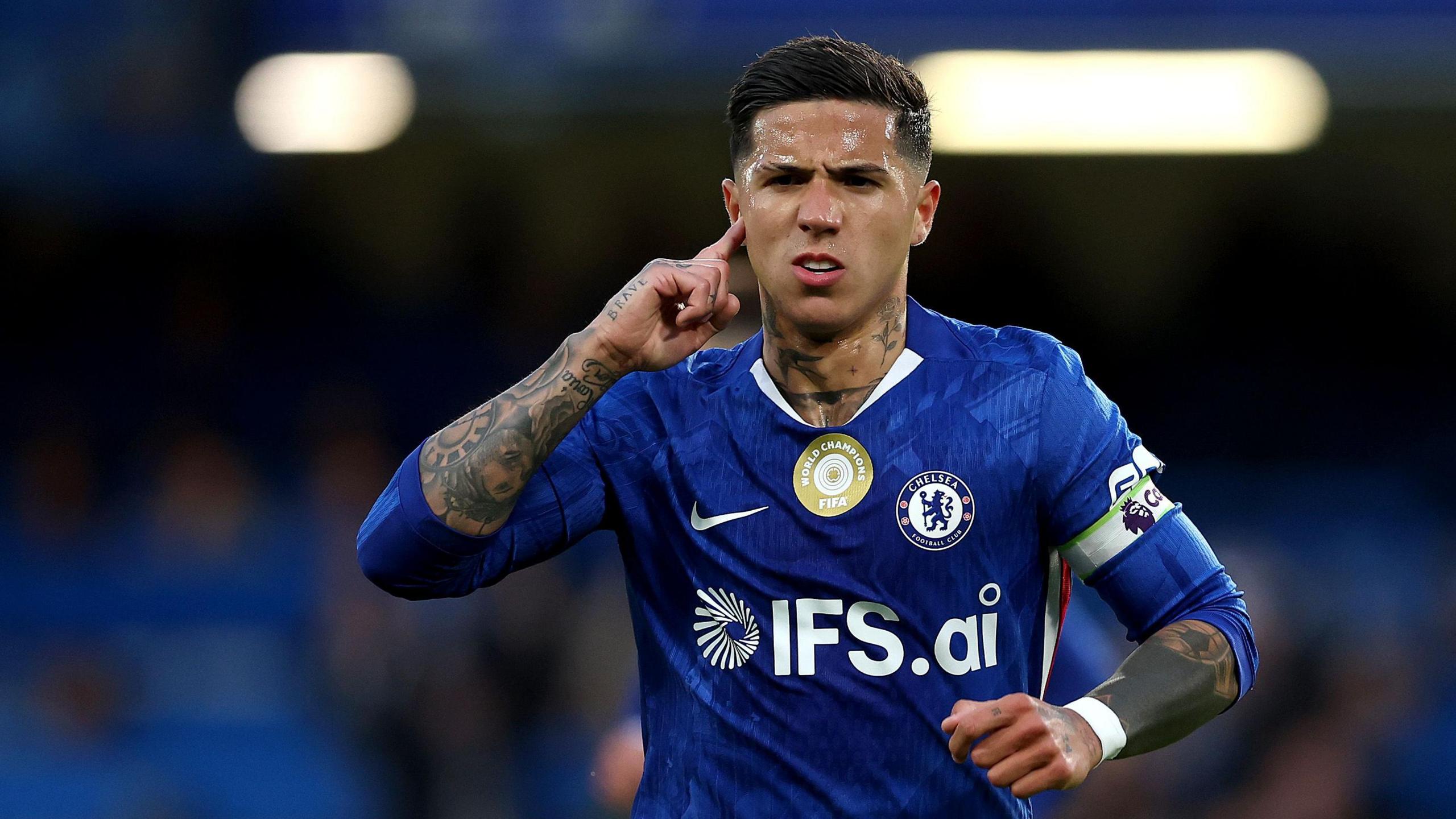 Chelsea midfielder Enzo Fernandez celebrates a goal