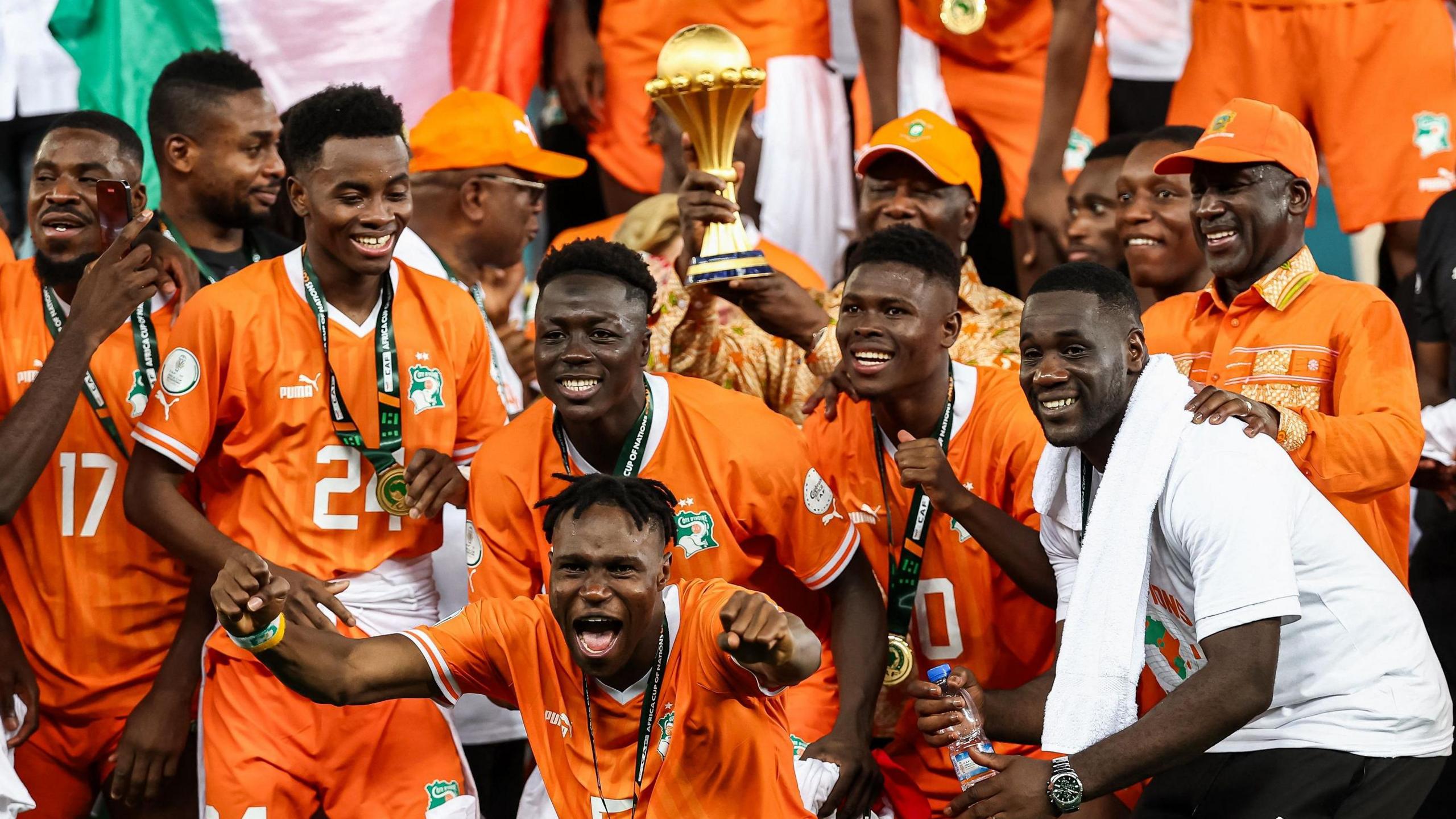 Ivory Coast celebrate winning the Africa Cup of Nations trophy