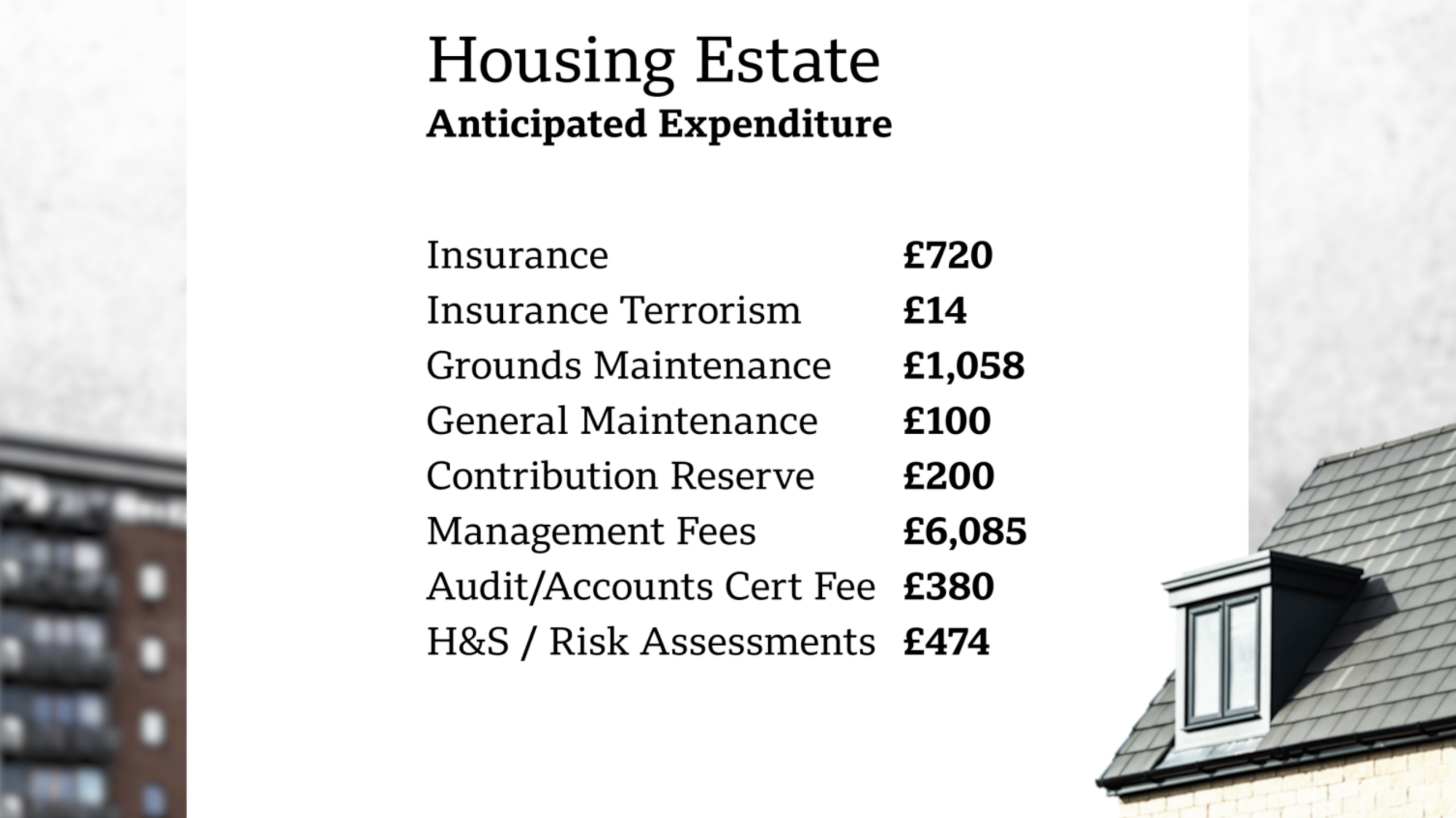 A breakdown showing the breakdown of the spend for Waterside Gardens.