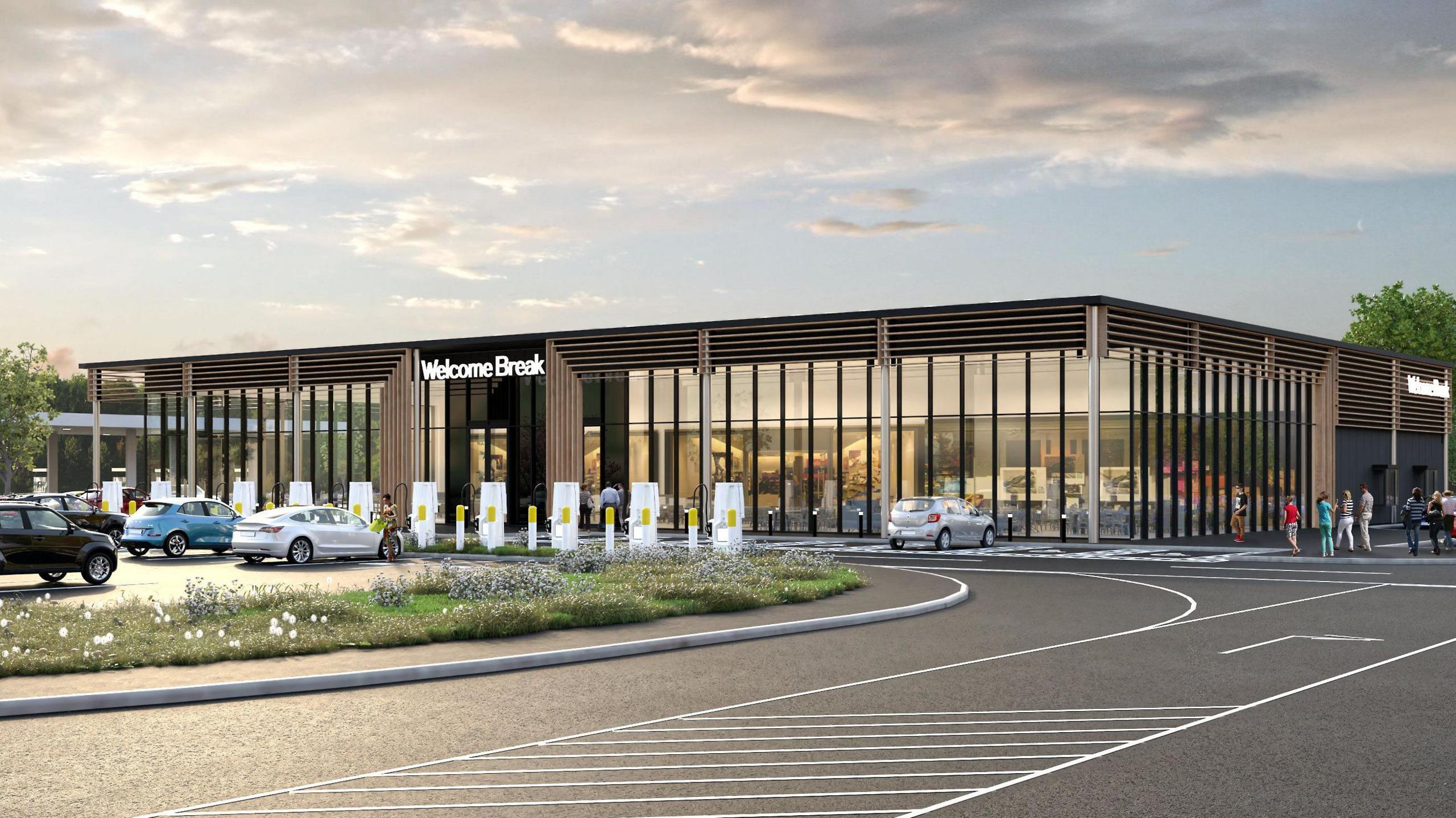 An artist's impression of the finished service station building