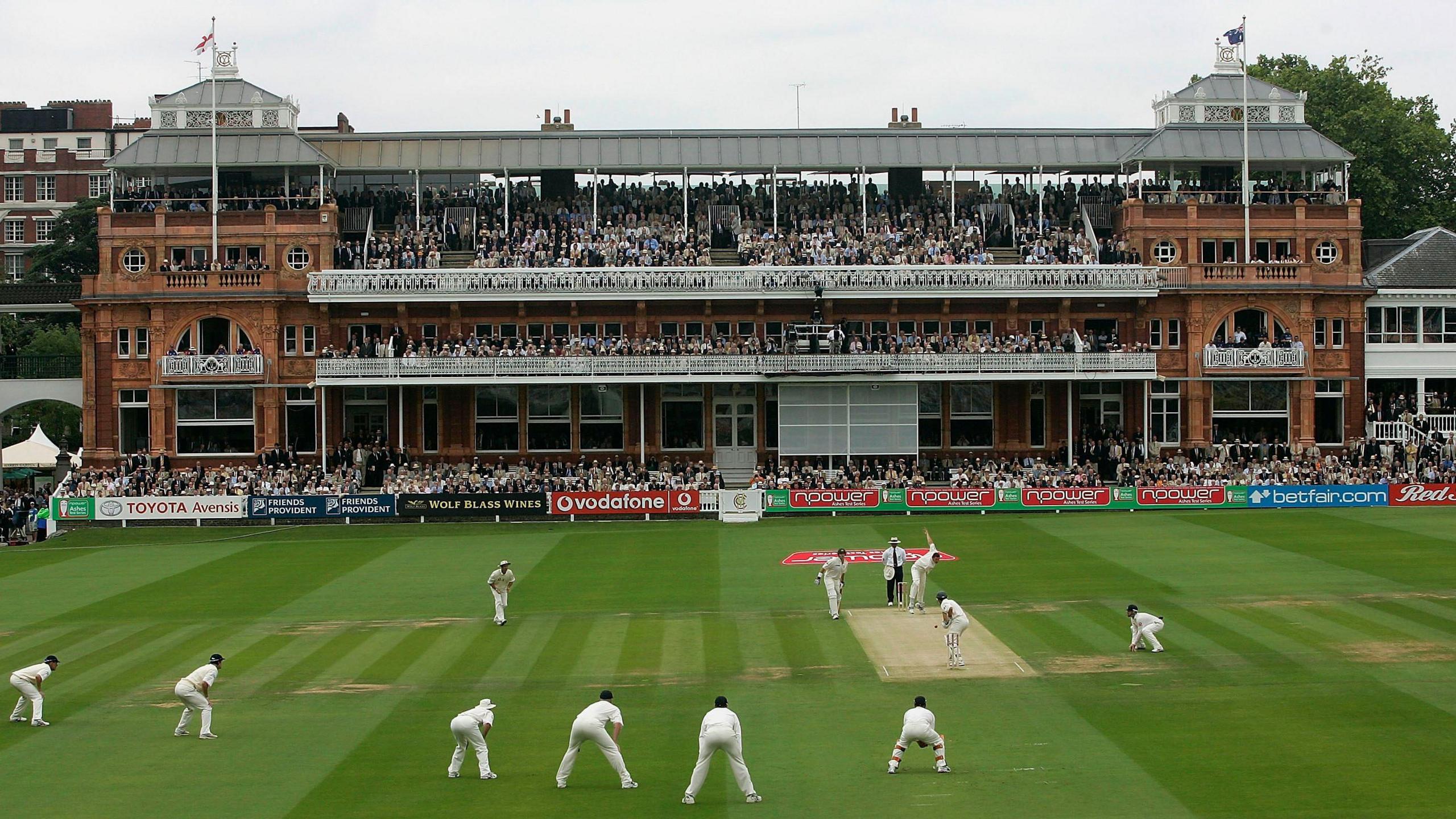 Justin Langer faces the first ball from Steve Harmison at Lord's