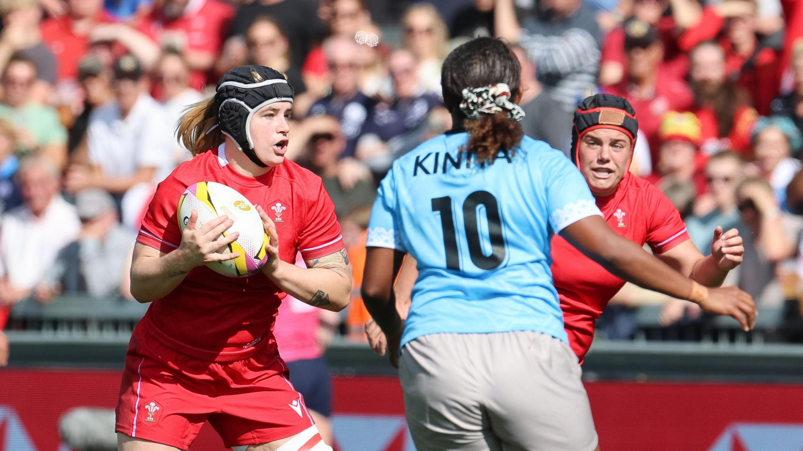 Bethan Lewis in action against Fiji at the Rugby World Cup
