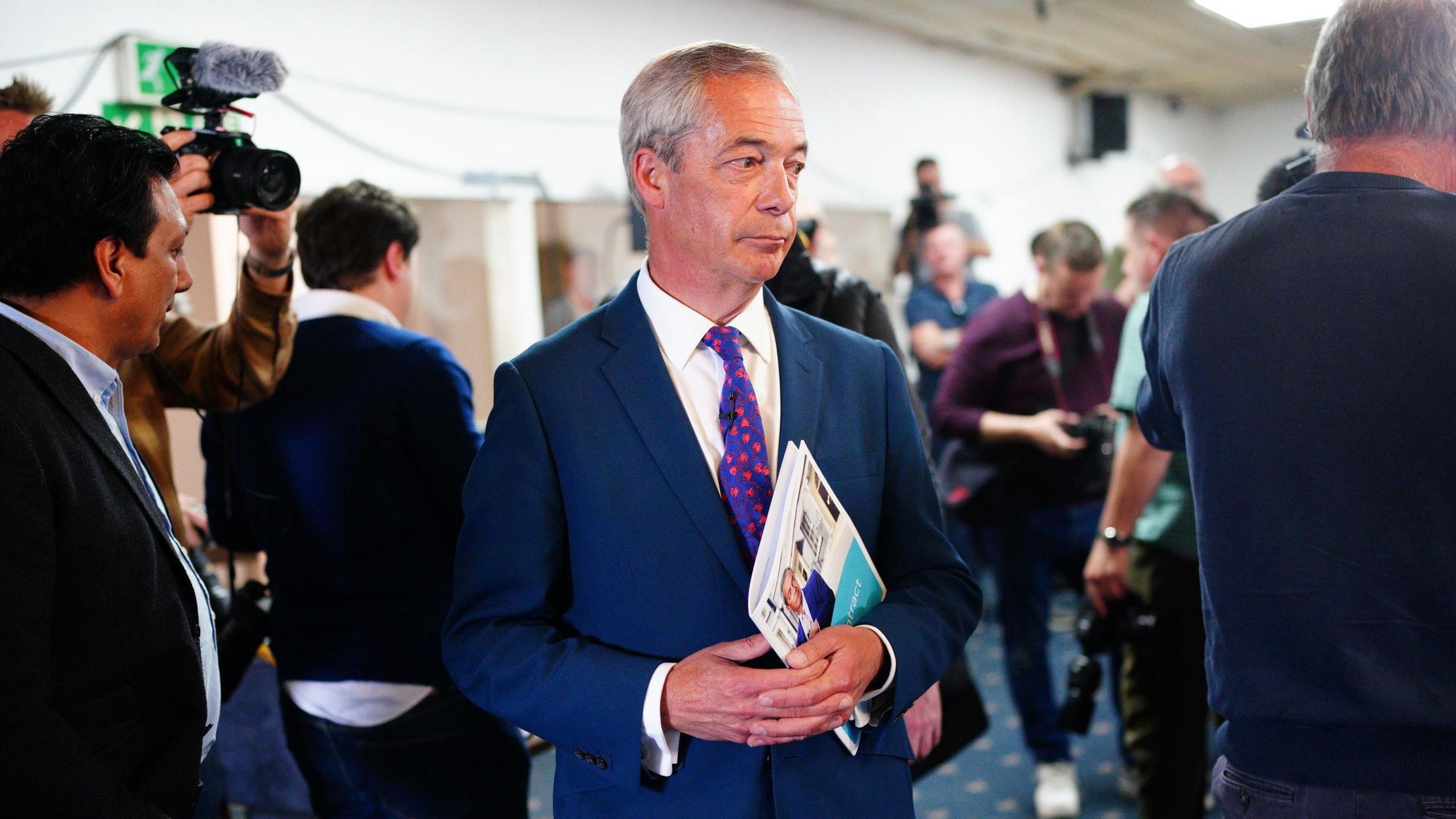 Reform UK leader Nigel Farage launches 'Our Contract with You' in Merthyr Tydfil while on the General Election campaign trail.