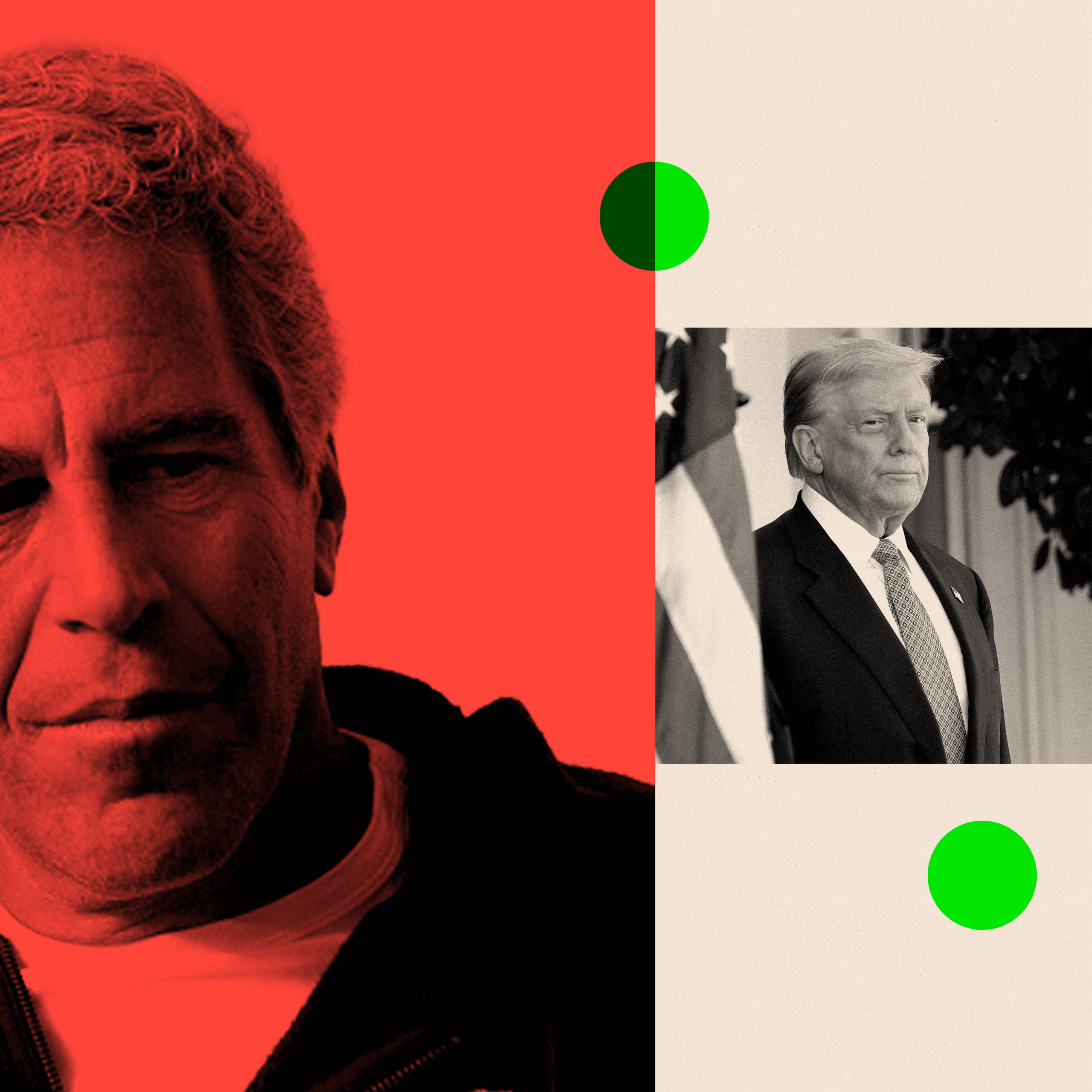 Two images: Jeffery Epstein and Donald Trump