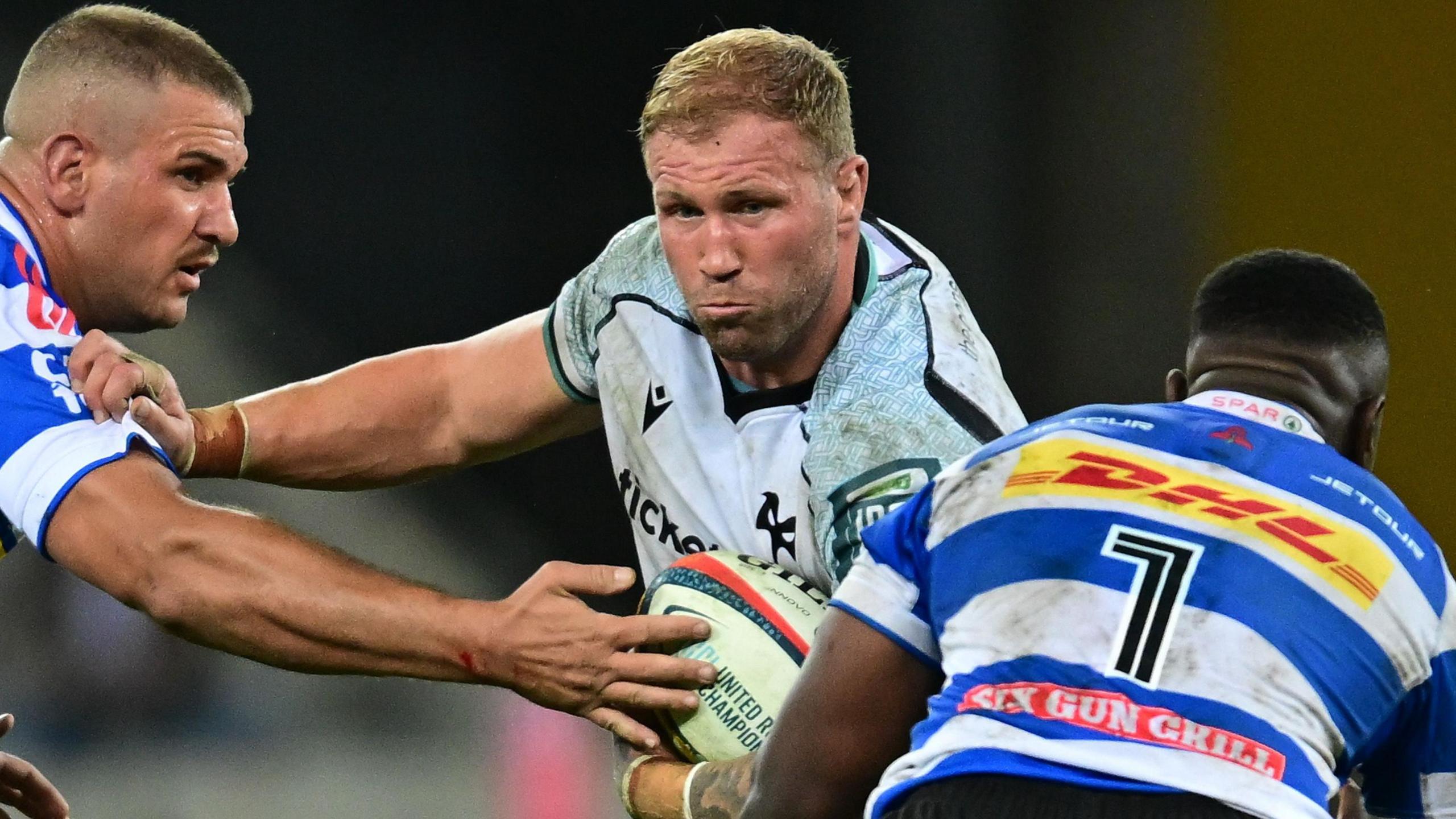 Ross Moriarty carries the ball for Ospreys against Stormers
