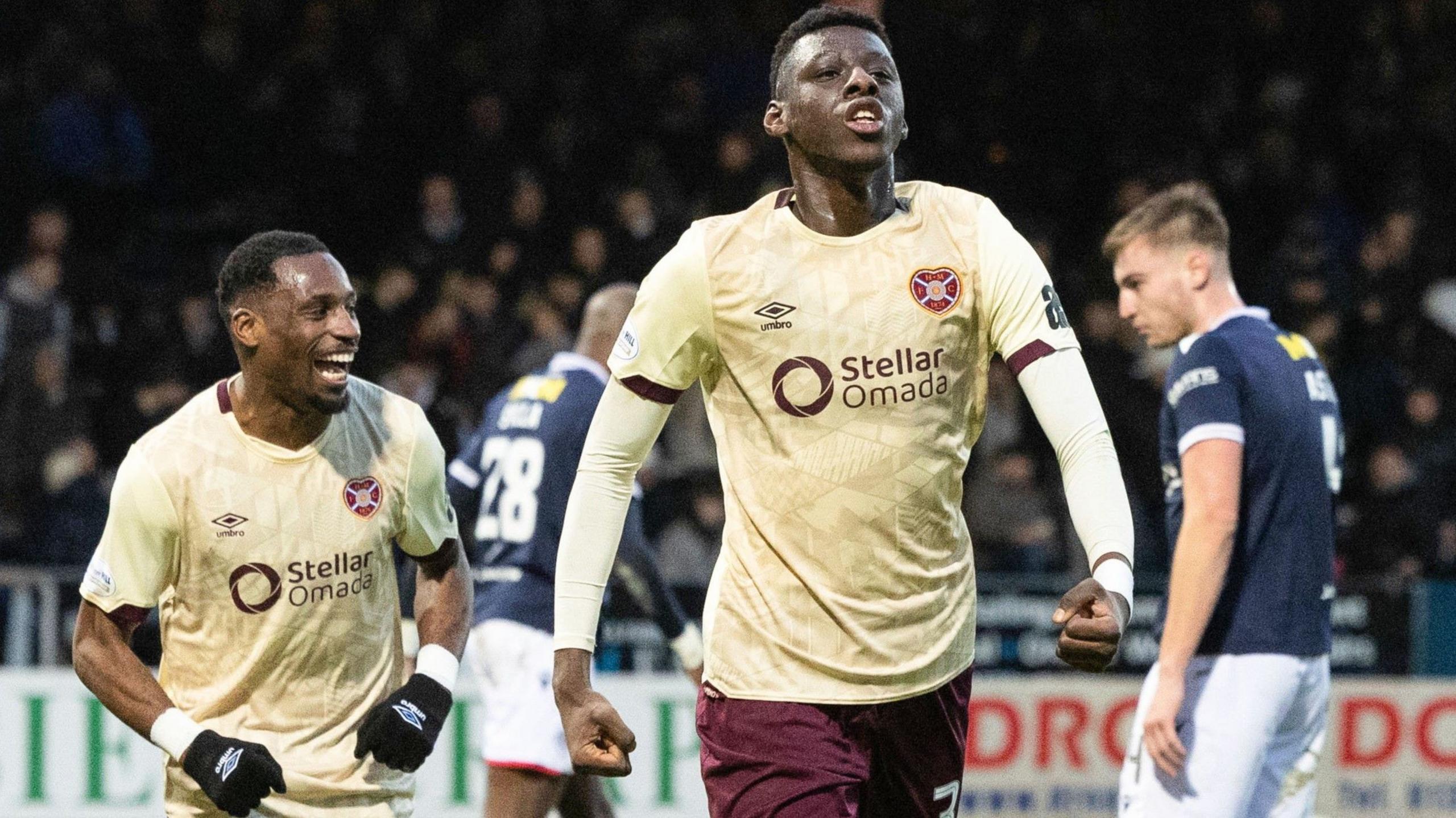 Hearts celebrate scoring against Dundee