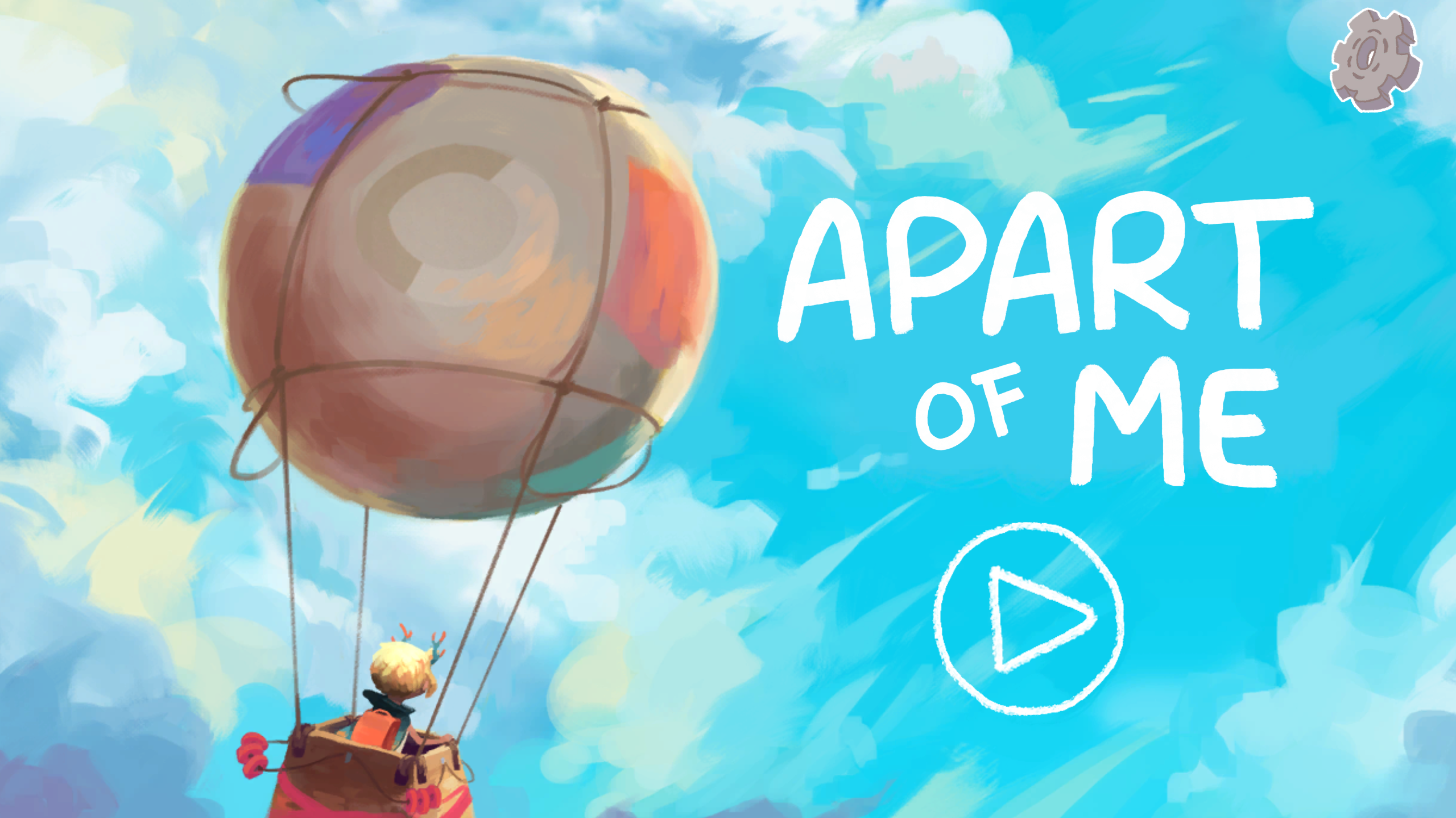 A blue sky with a game character in a hot air balloon, with the words 'apart of me' written in white in the sky