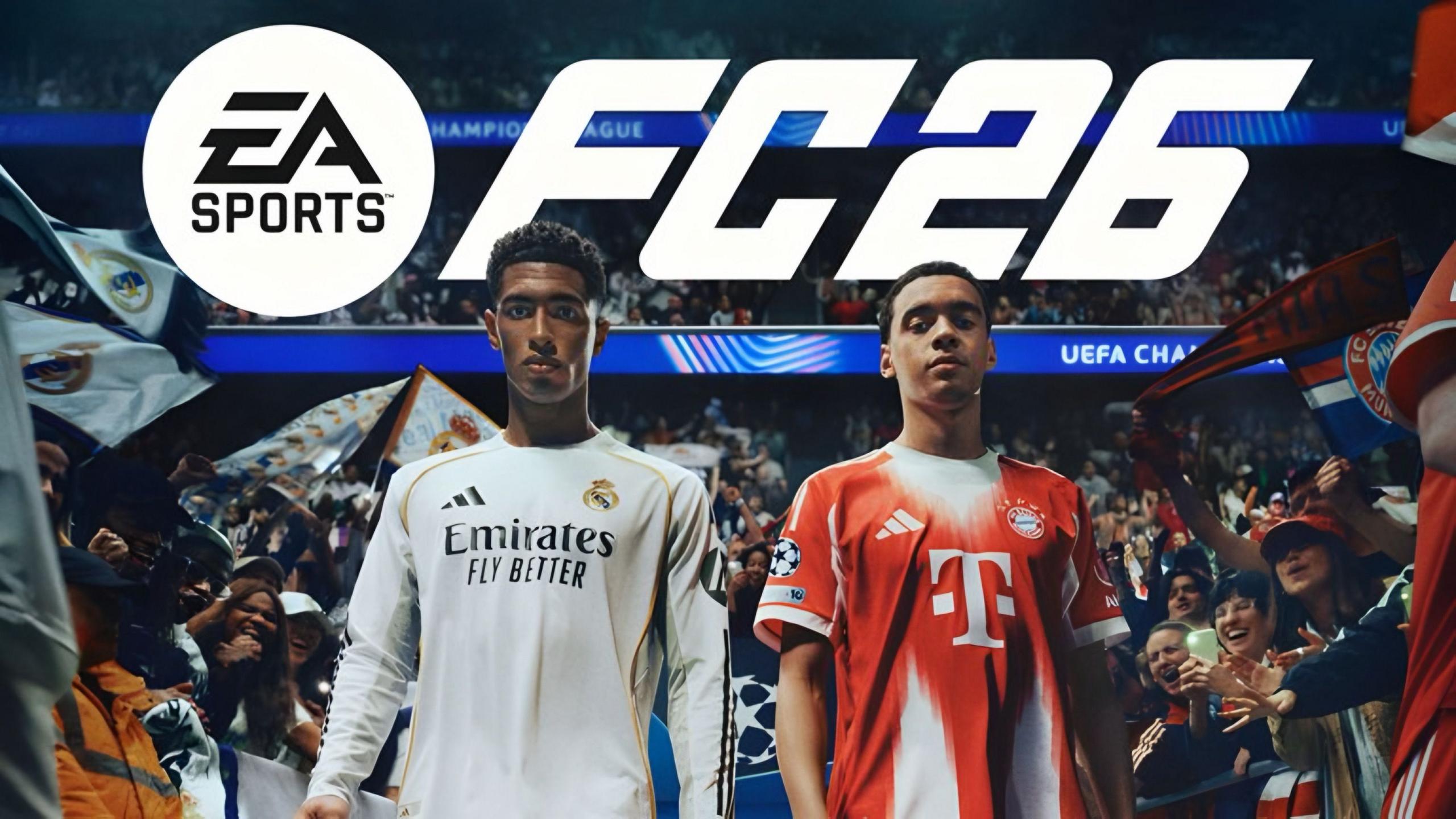 Jude Bellingham and Jamal Musiala on the cover of the new FC26 video game.