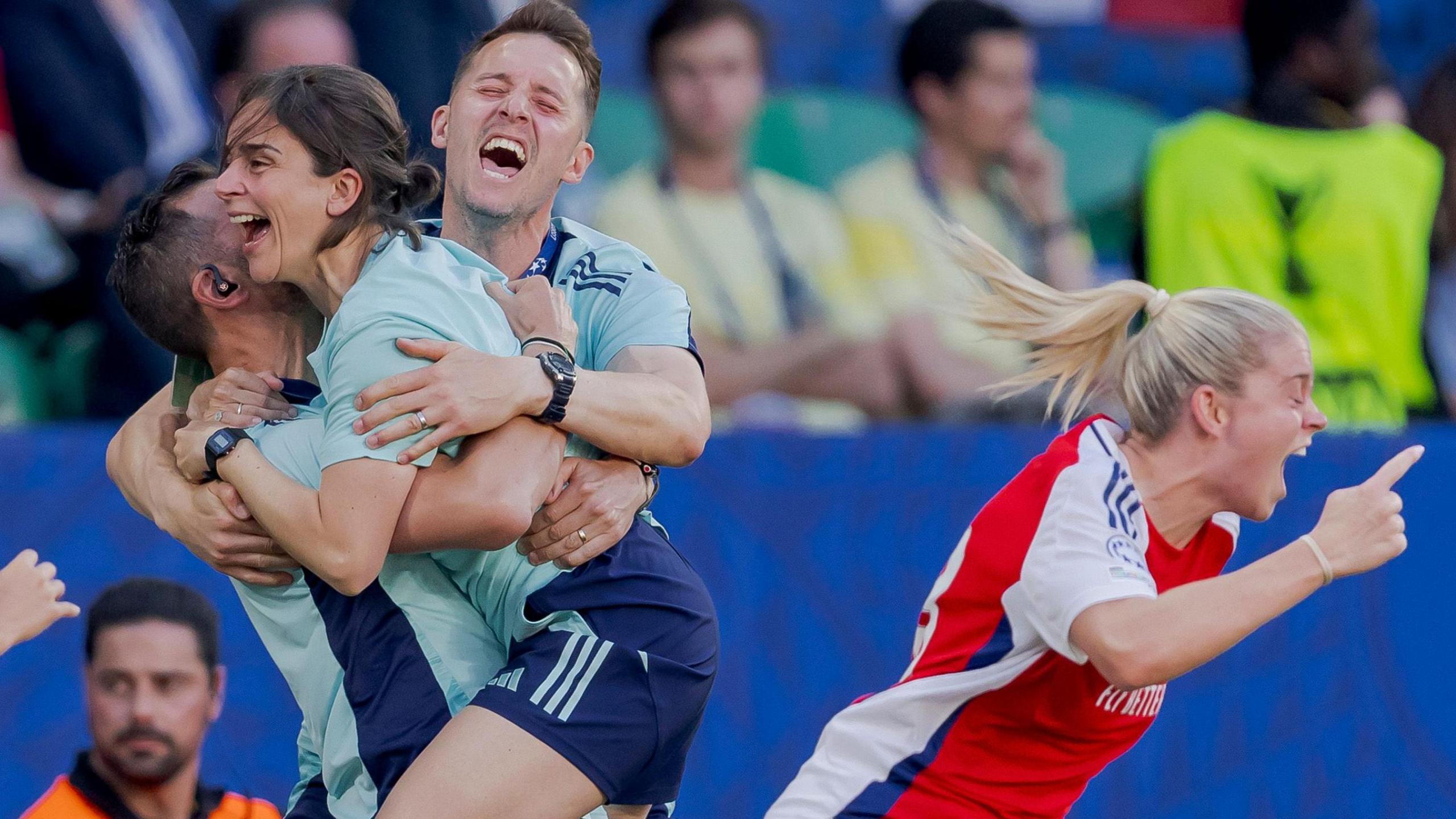 Renee Slegers celebrates at the full-time whistle