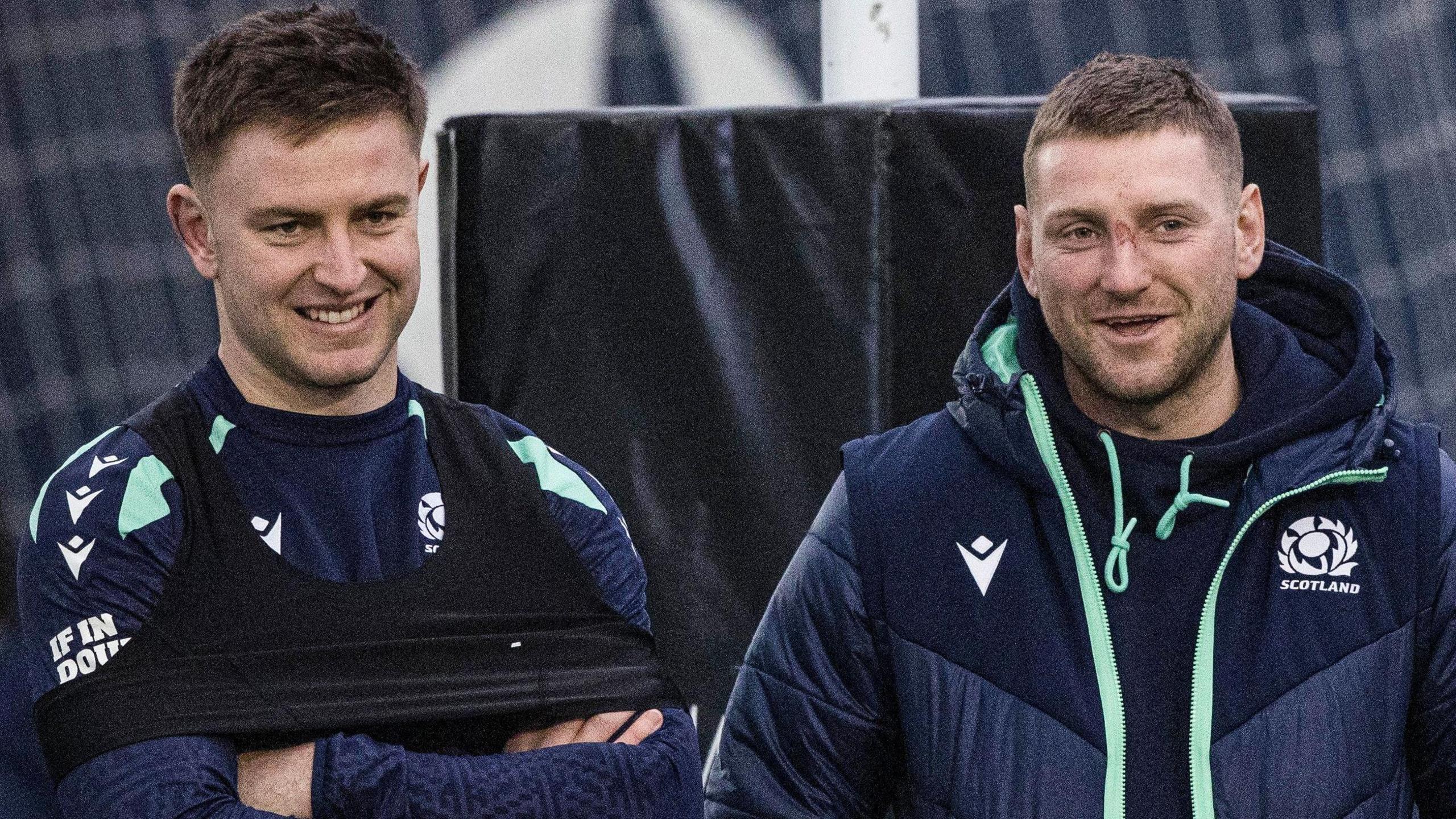 Scotland fly-halves Fergus Burke and Finn Russell earlier in 2025