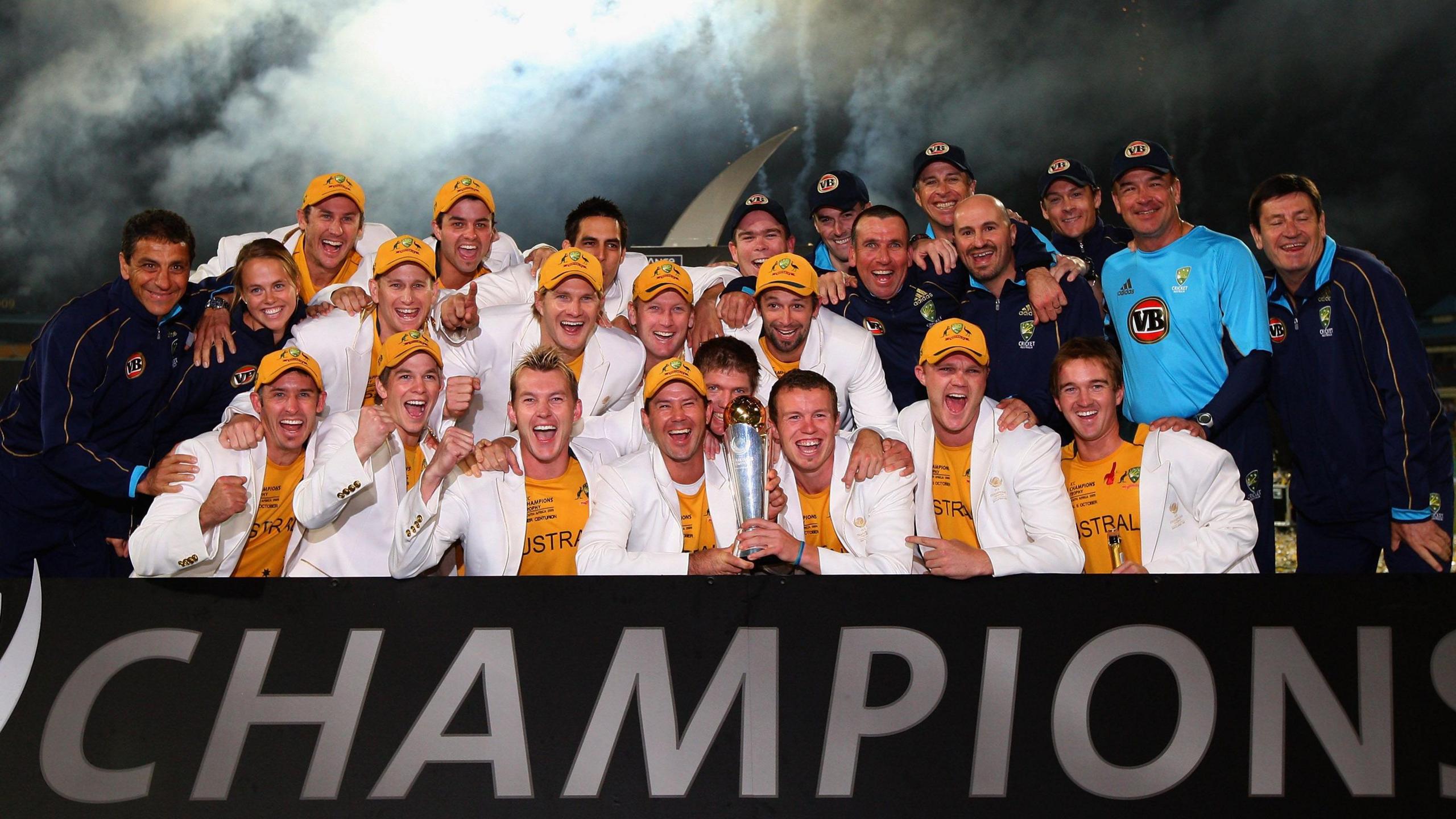 The Australian cricket team from the 2009 Champions Trophy celebrate after winning the tournament's final