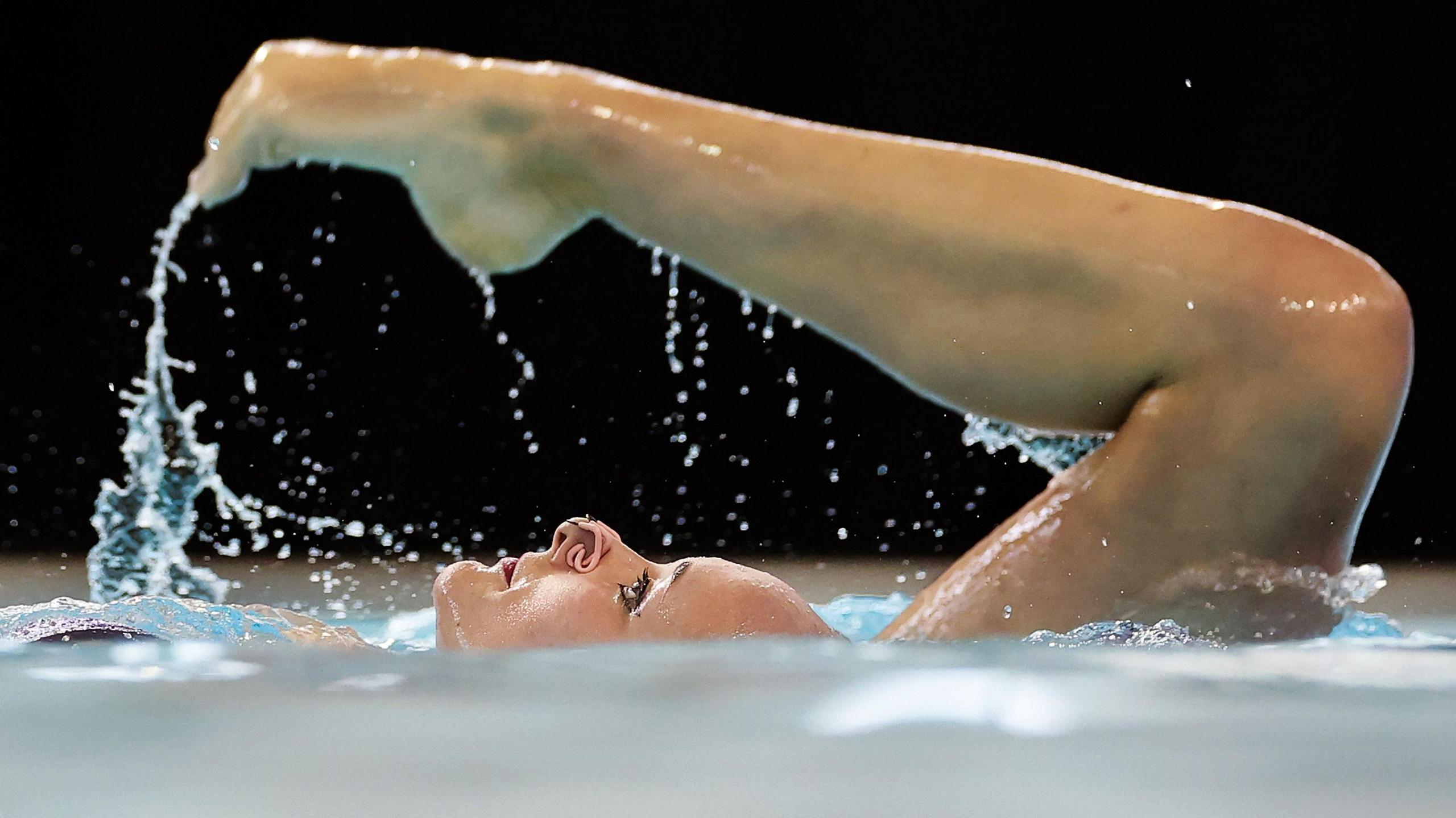 Spain's Lilou Lluis Valette and Iris Tio Casas compete in the duet free final during World Aquatics Artistic Swimming World Cup 2025 Stop 3 - Day 3 at Markham Pan Am Centre in Markham, Ontario