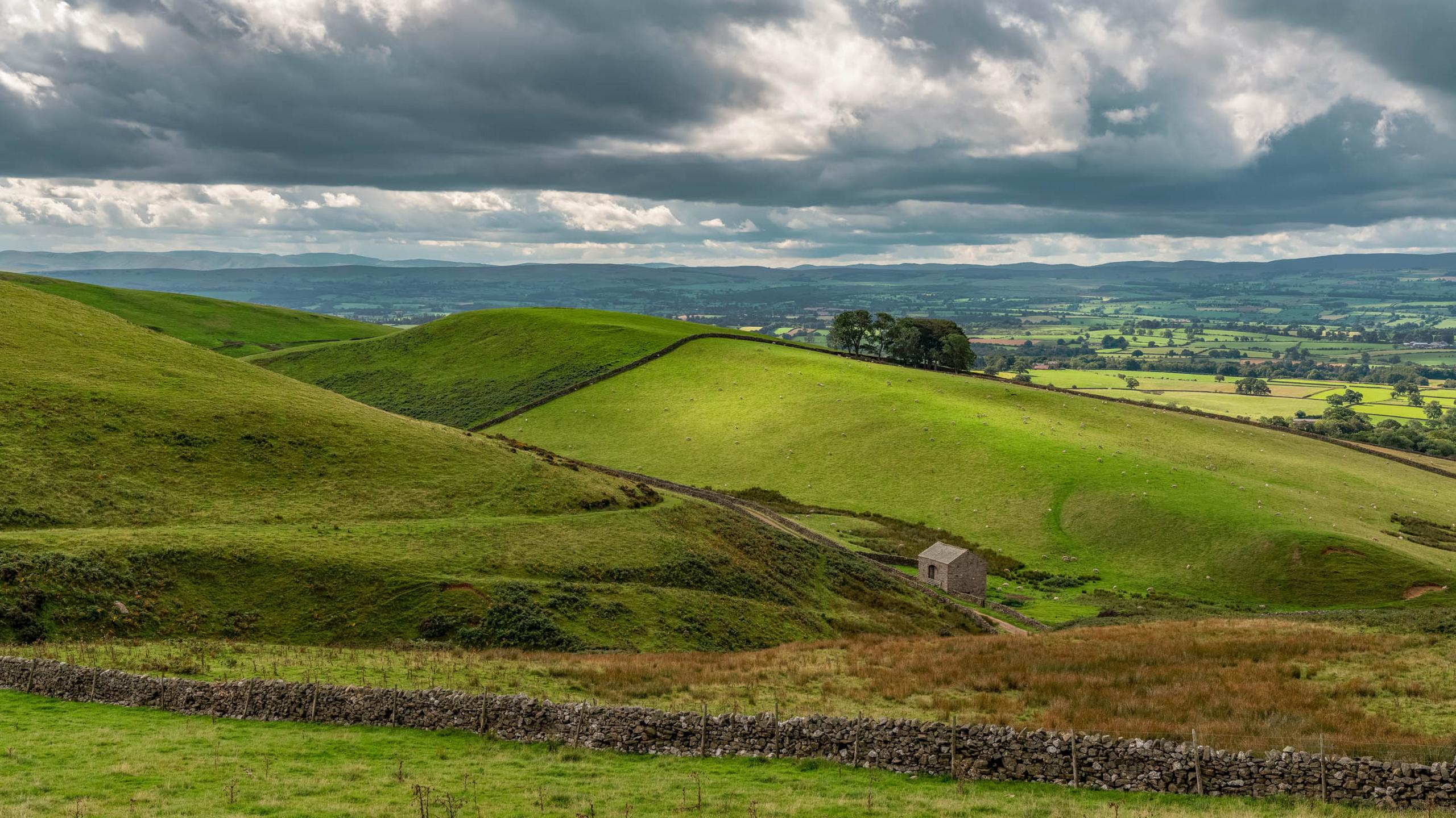 A photograph showing a view over the north Pennies. Very few trees can be seen in the picture.