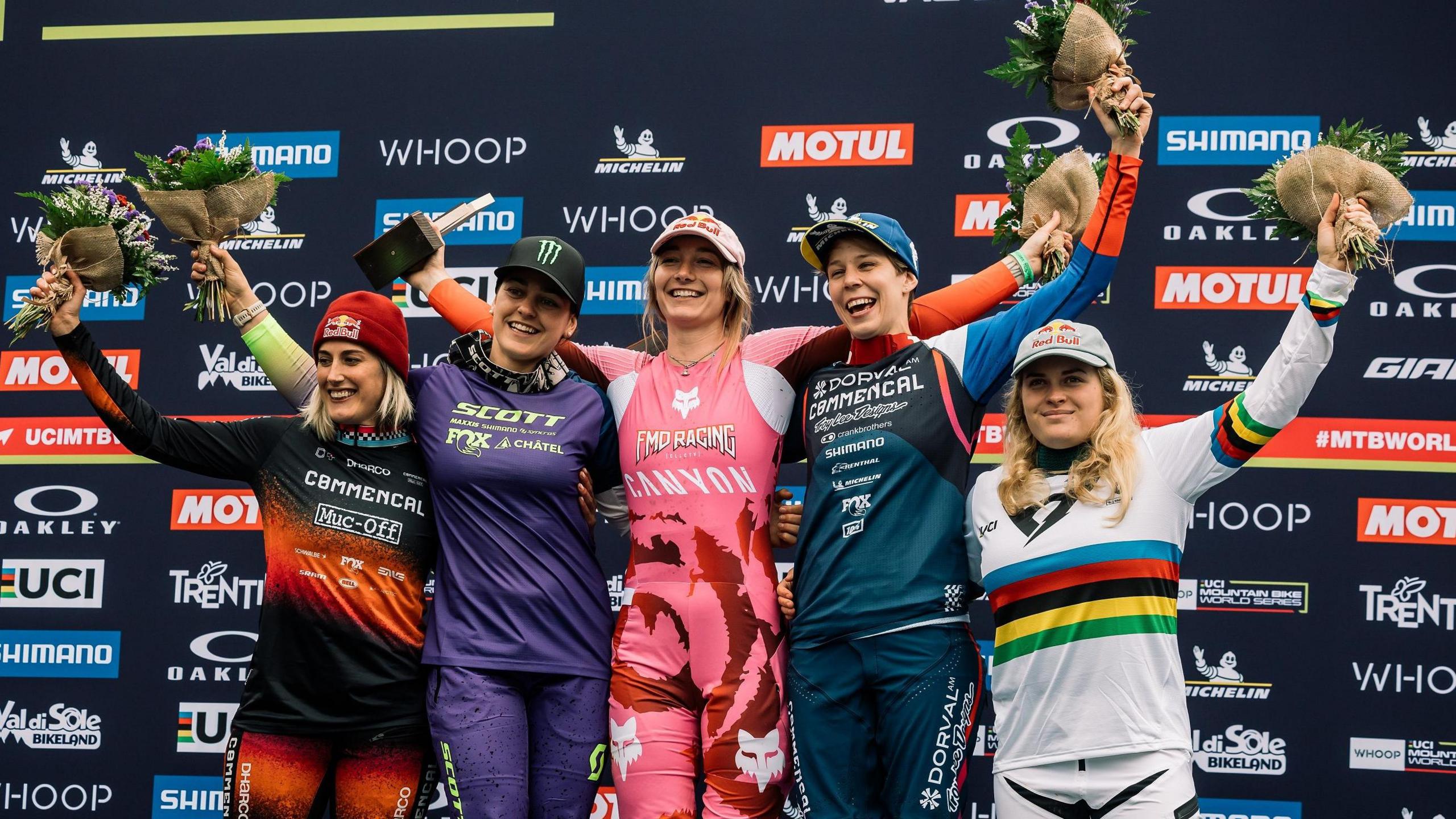 Tahnee Seagrave (centre) returned to form last season with victory in Val di Sole, Italy