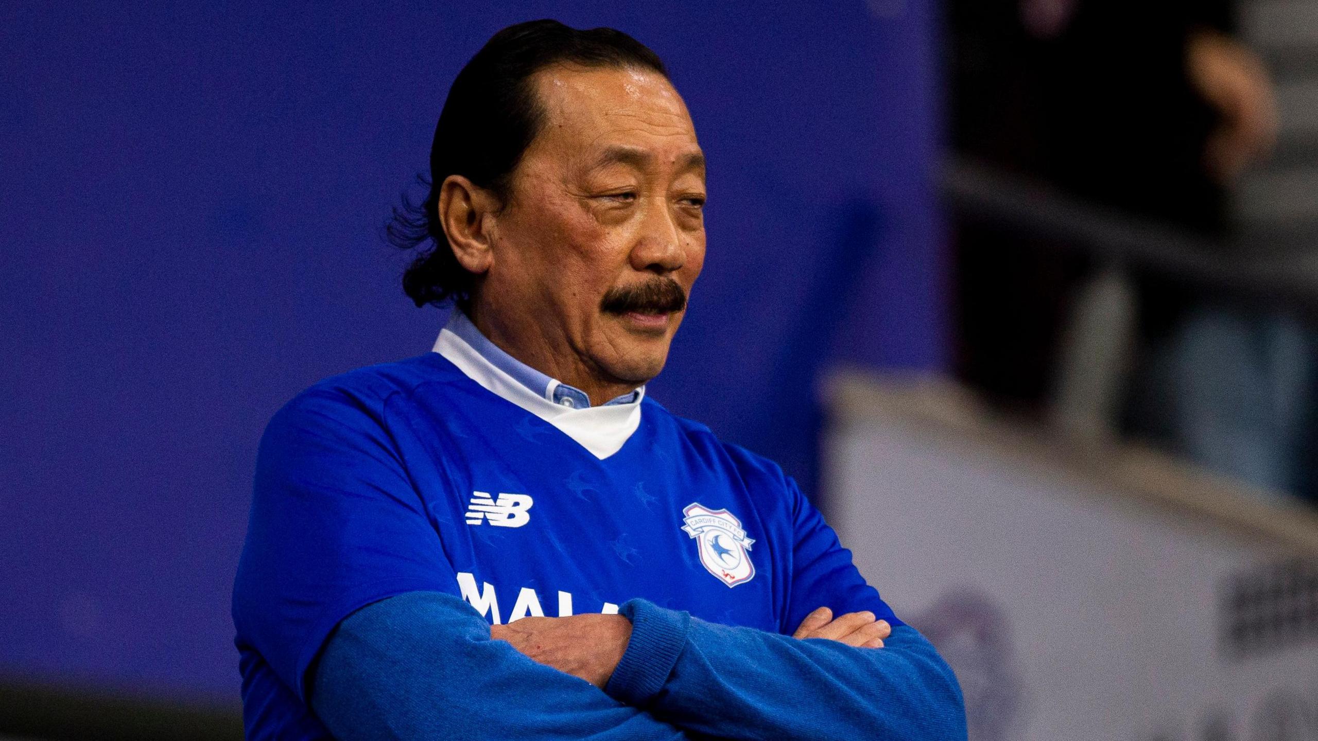 Vincent Tan watches a Cardiff game while wearing the club's shirt 