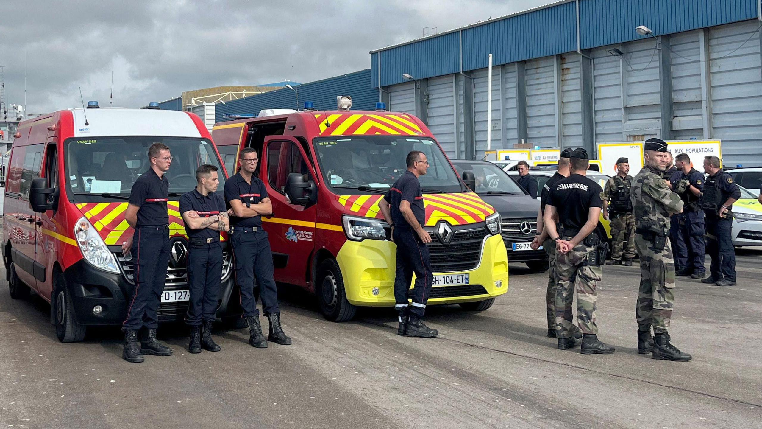 French rescue forces are seen in the port of Boulogne-sur-Mer after several migrants died as their boat capsized on its way across the Channel to Britain, on 3 September, 2024