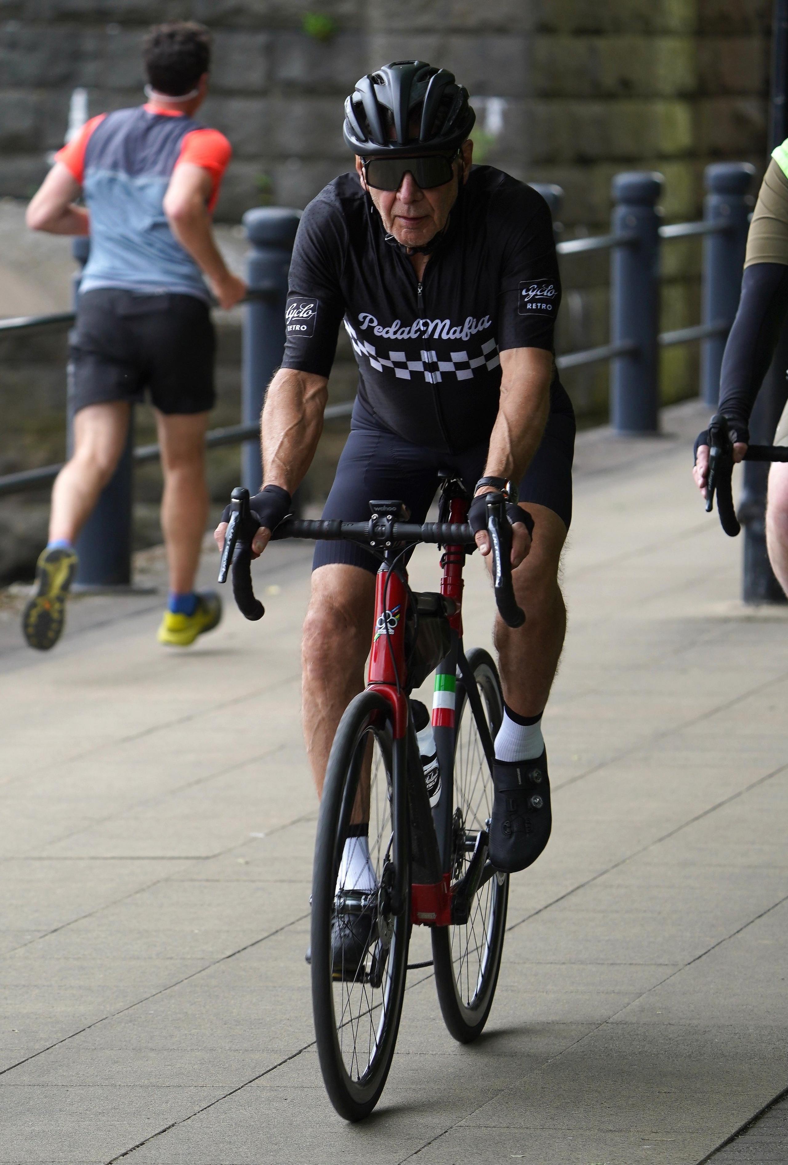 Harrison Ford cycling on Newcastle's Quayside