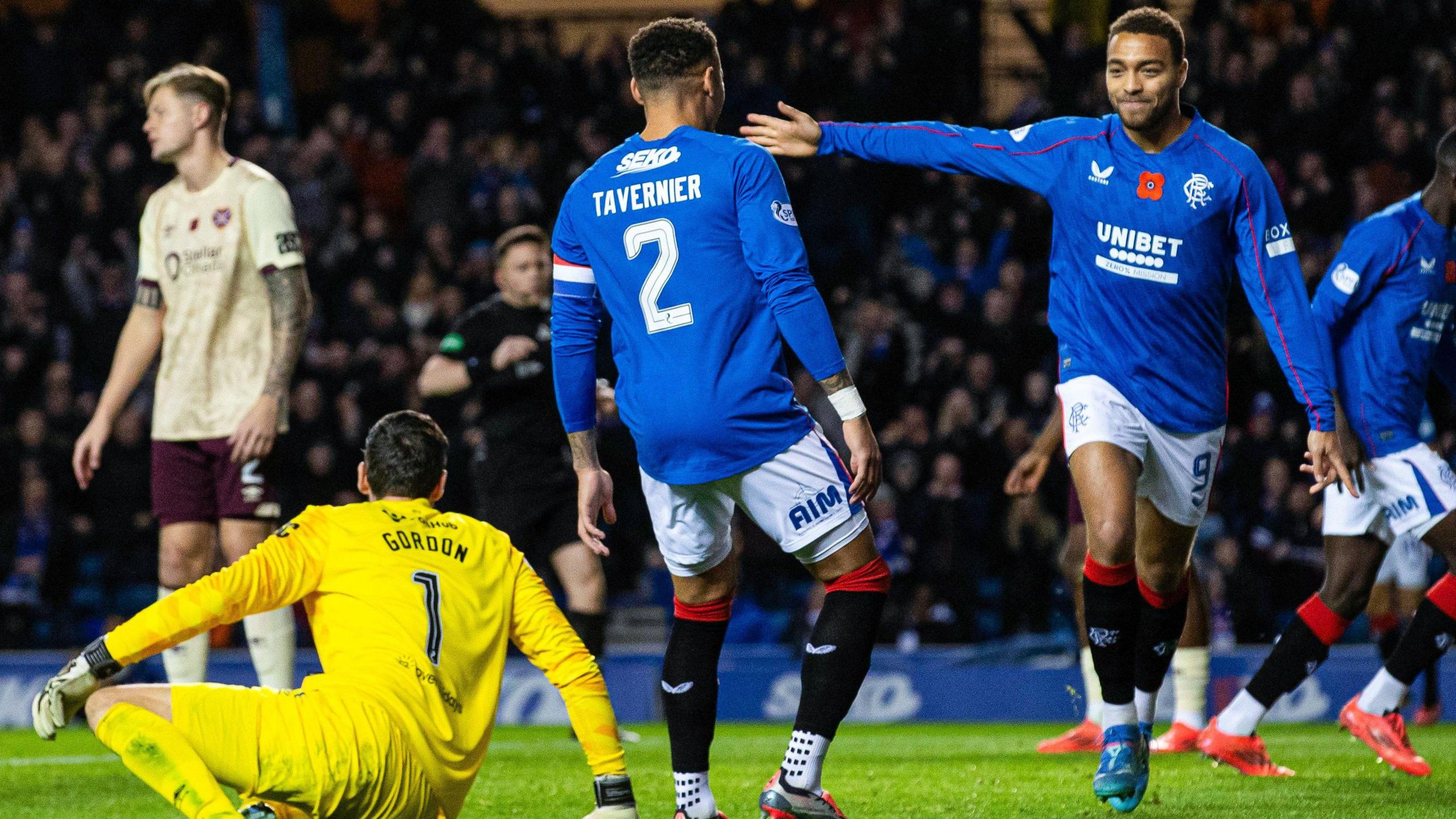 Cyriel Dessers celebrates scoring