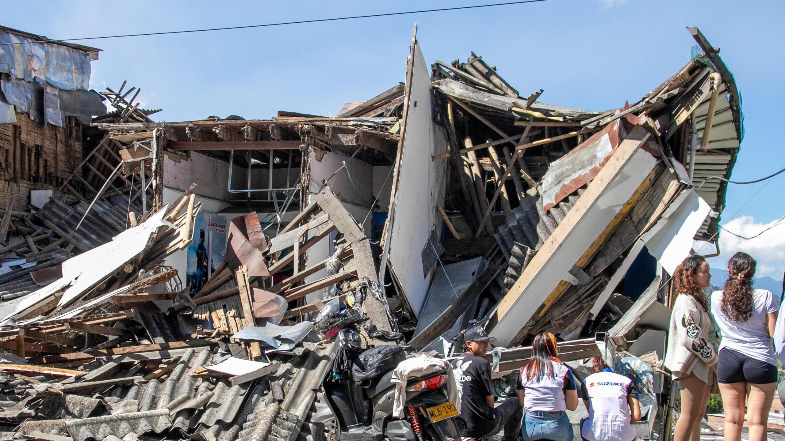 A building destroyed by a powerful earthquake in Manizales, Colombia, 10 August 2026. A 7.4-magnitude earthquake shook much of Colombia, according to the Colombian Geological Service (SGC), left several people dead across the country. 7.4-magnitude earthquake hits Colombia, Manizales