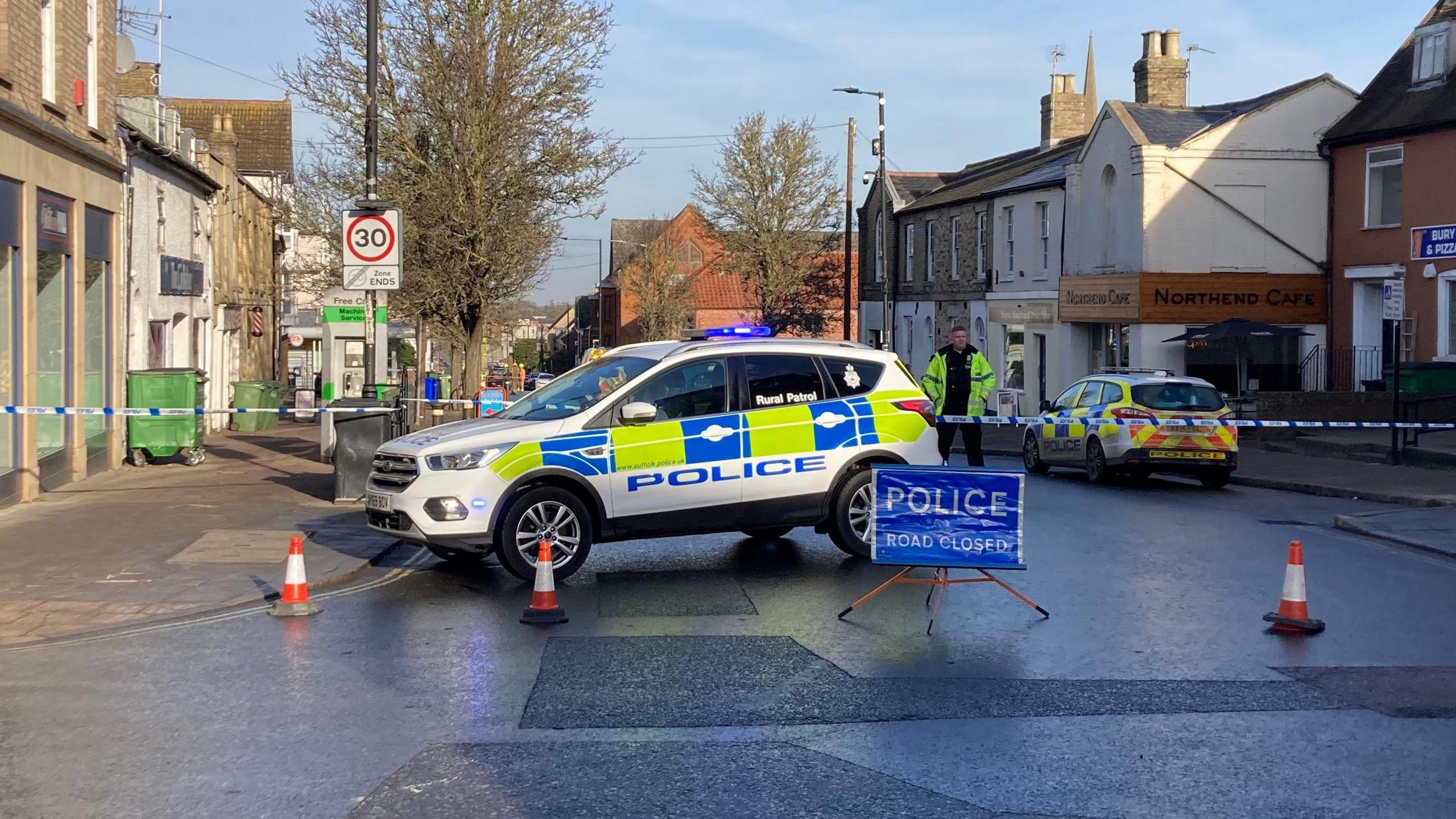 The scene of an incident in Bury St Edmunds. Police have cordoned off the area. 