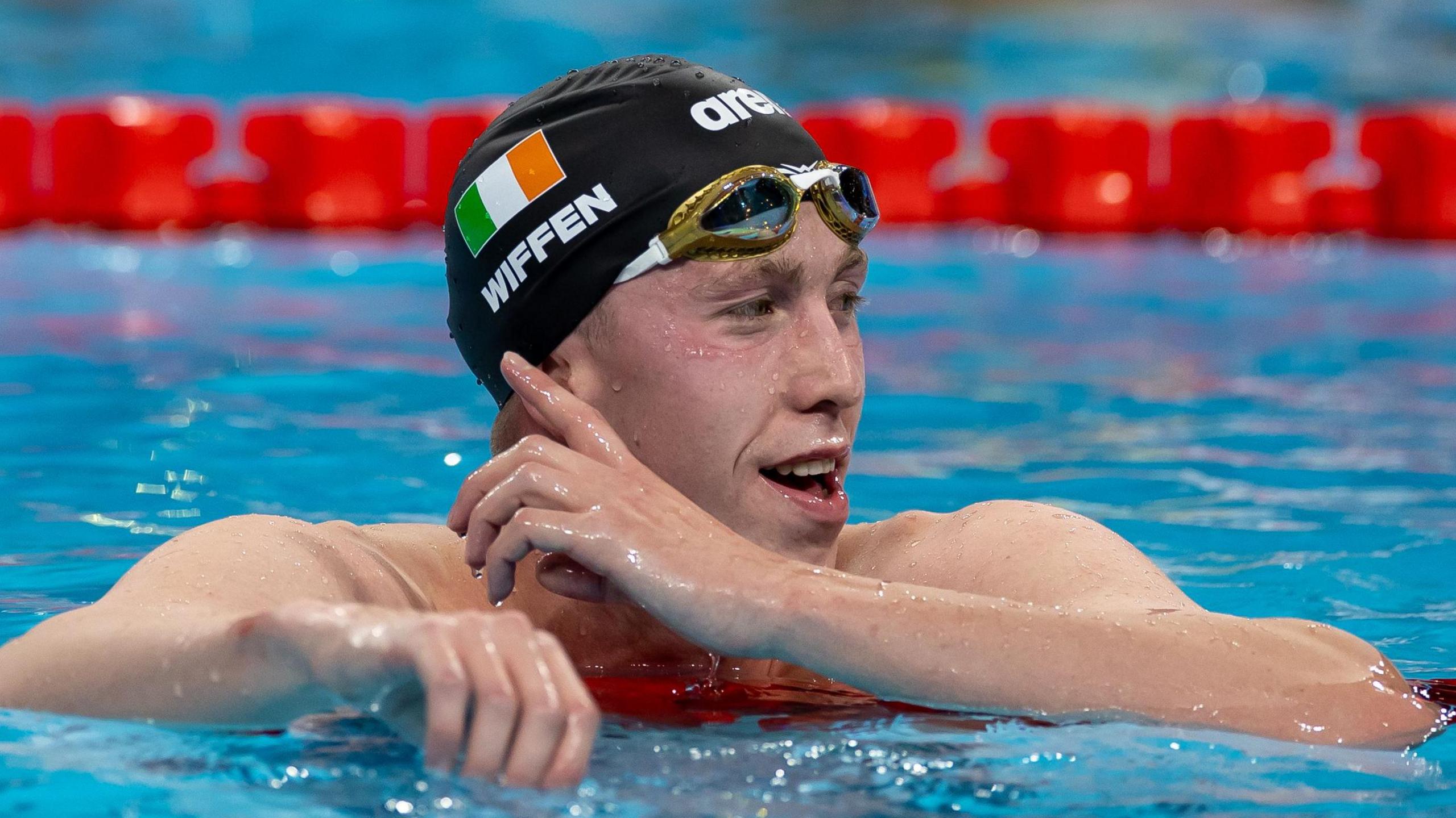 Daniel Wiffen in the pool after winning his 1500m freestyle heat