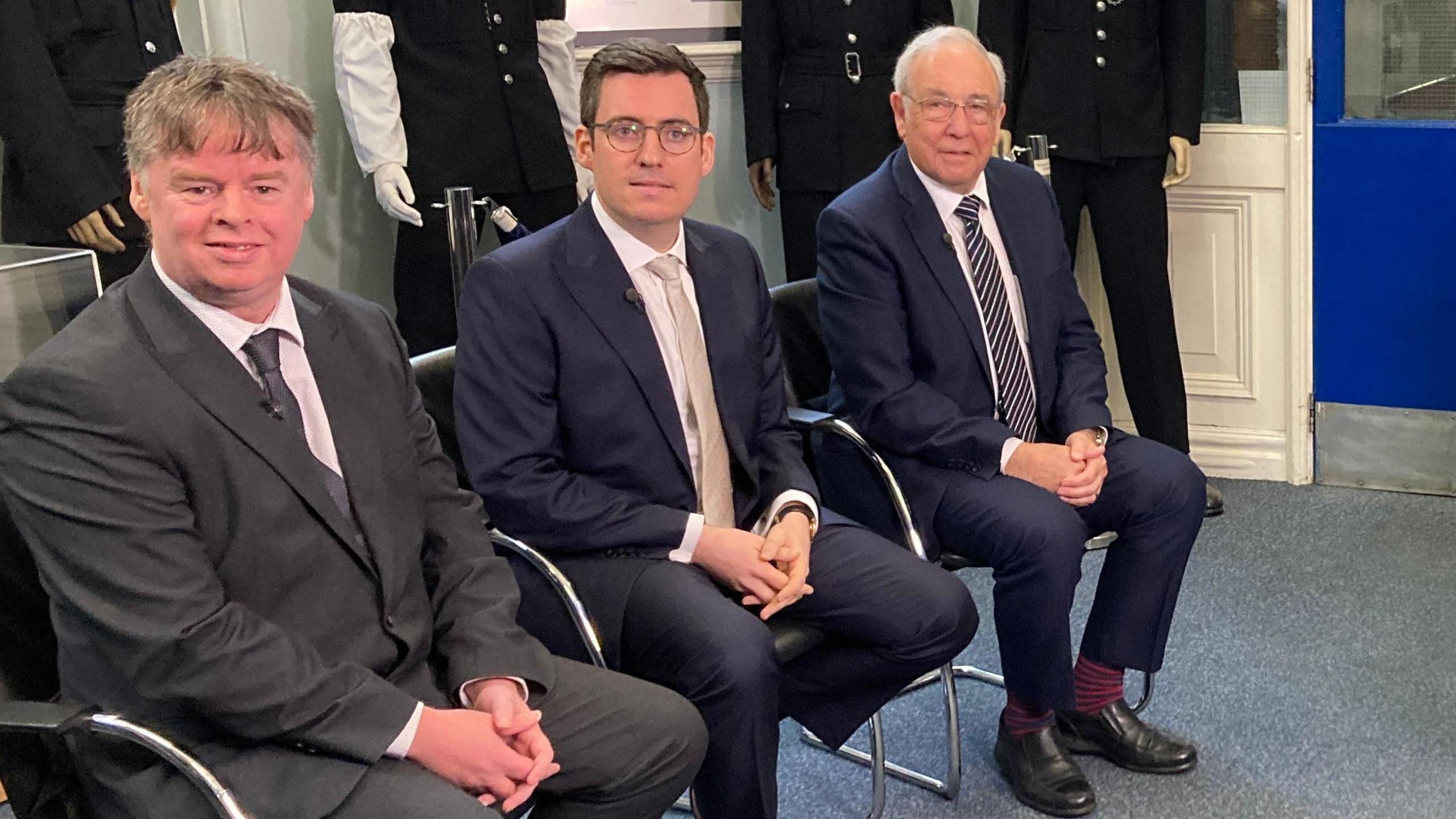 Paul Duffy (L), Dan Price (C) and John Dwyer (R) are the three candidates for the Police and Crime Commissioner election in Cheshire