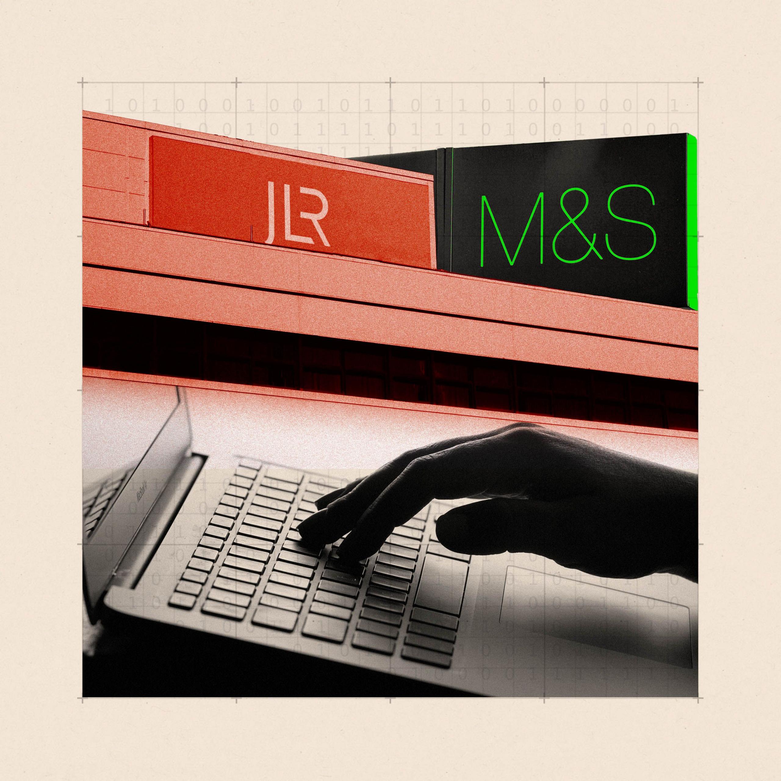 JLR and M&S logos and hands at a computer