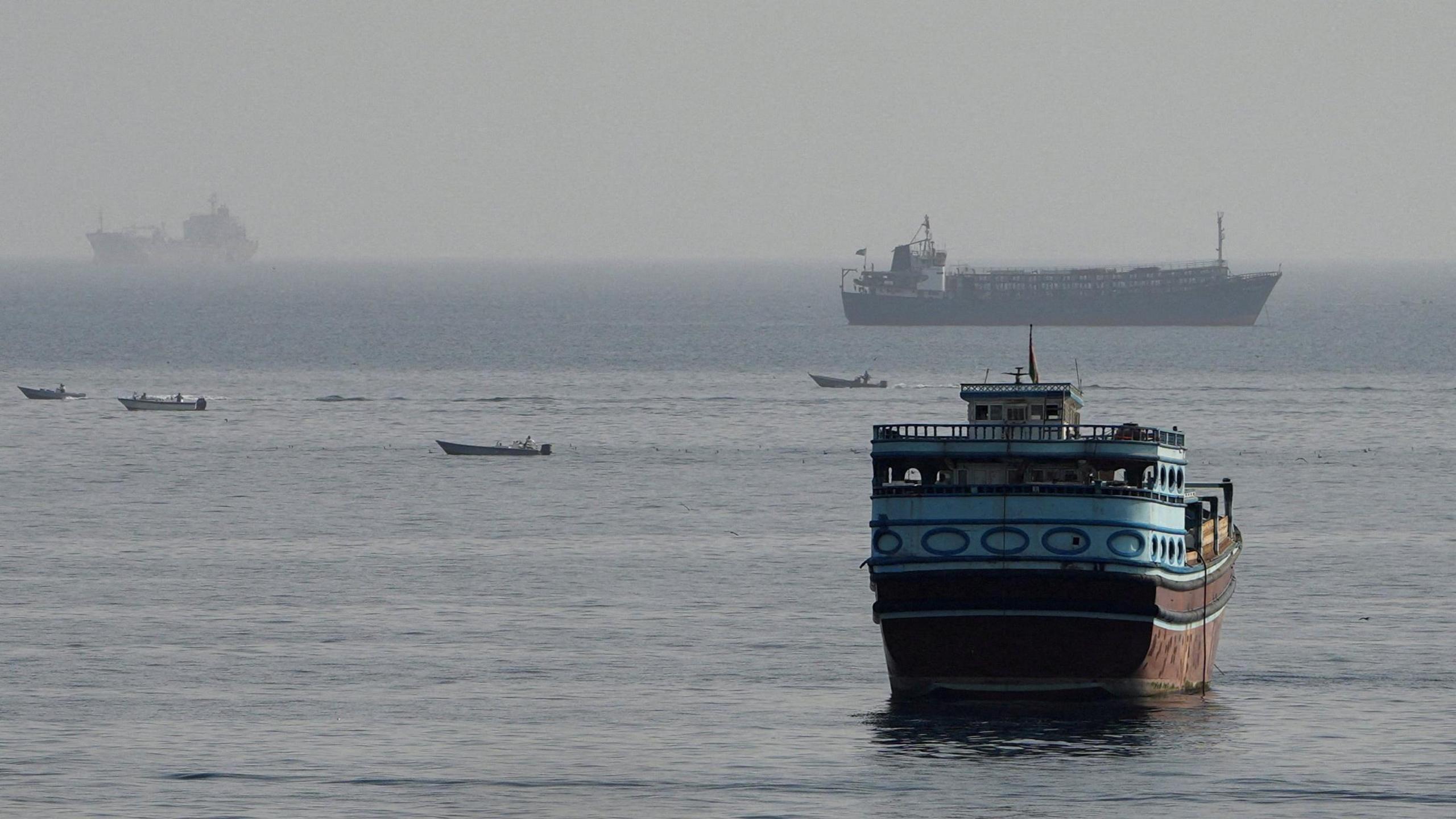 Vessels in the Strait of Hormuz, as seen from the Musandam Peninsula, Oman (3 August 2026)