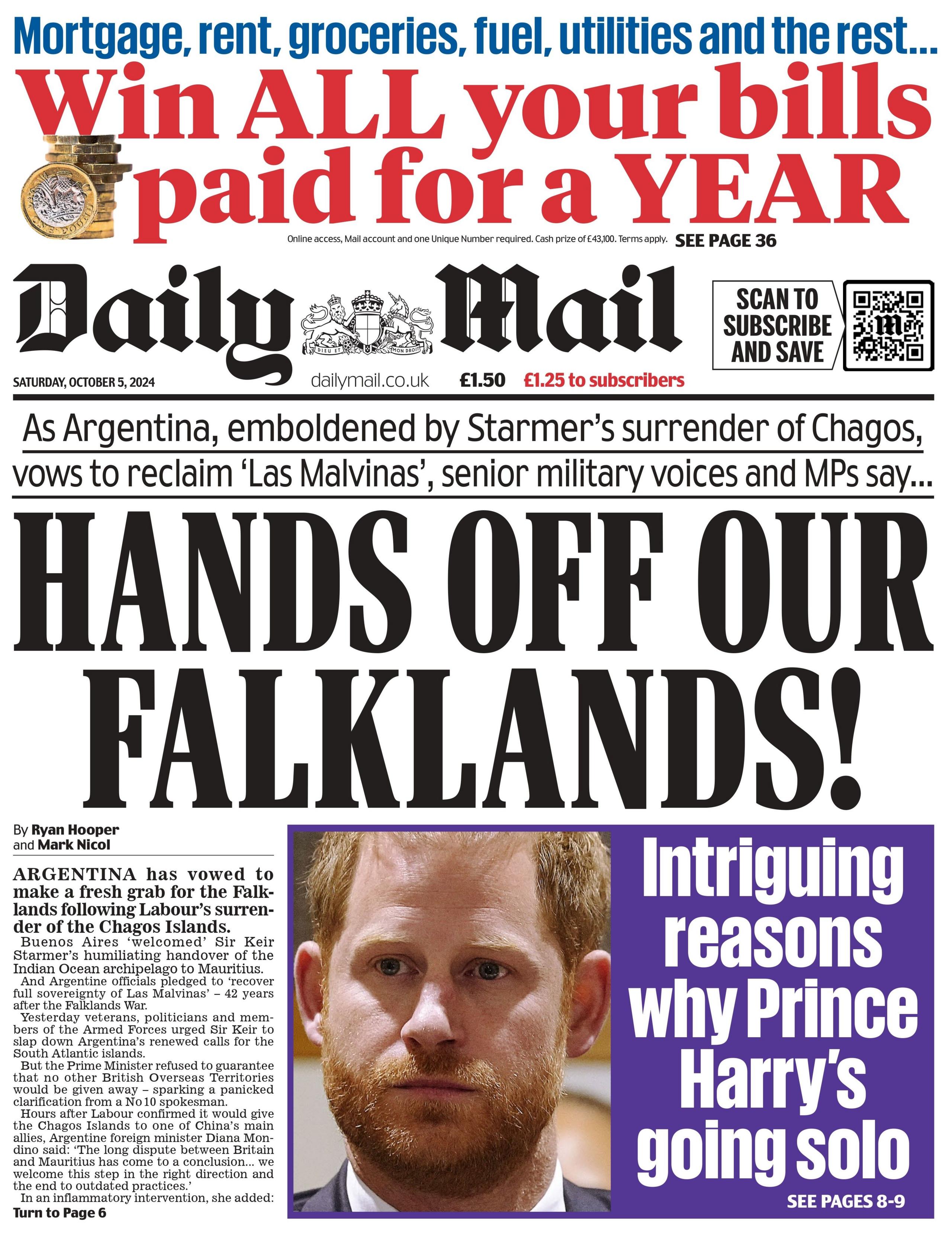 Front page of the Daily Mail. 